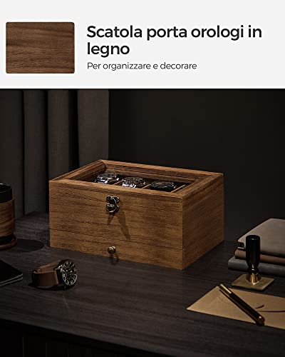 Detalle de SONGMICS GISELLA Collezione Scatola per Orologi con 8 Scomparti, Noce Rustico, 2 Livelli con Coperchio in Vetro