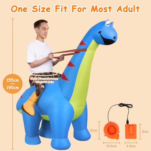 Detalle de AOOWU Aufblasbare Dino Kostüm Erwachsene – Costume Dinosaure Gonfiabile Blu, un tocco divertente per Carnevale, Halloween e feste