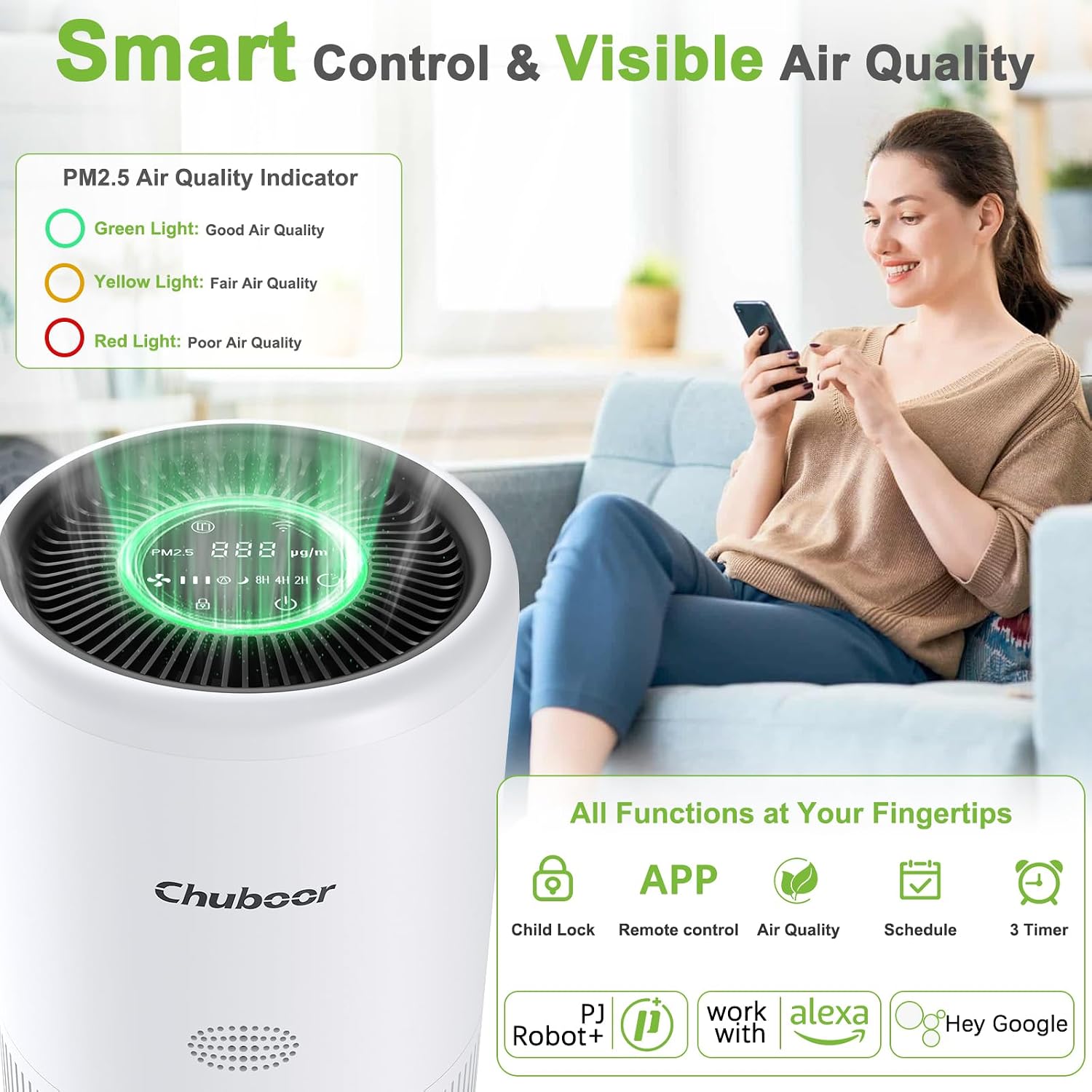 Detalle de Chuboor PJ08 Smart Air Purifier for Bedroom and Home