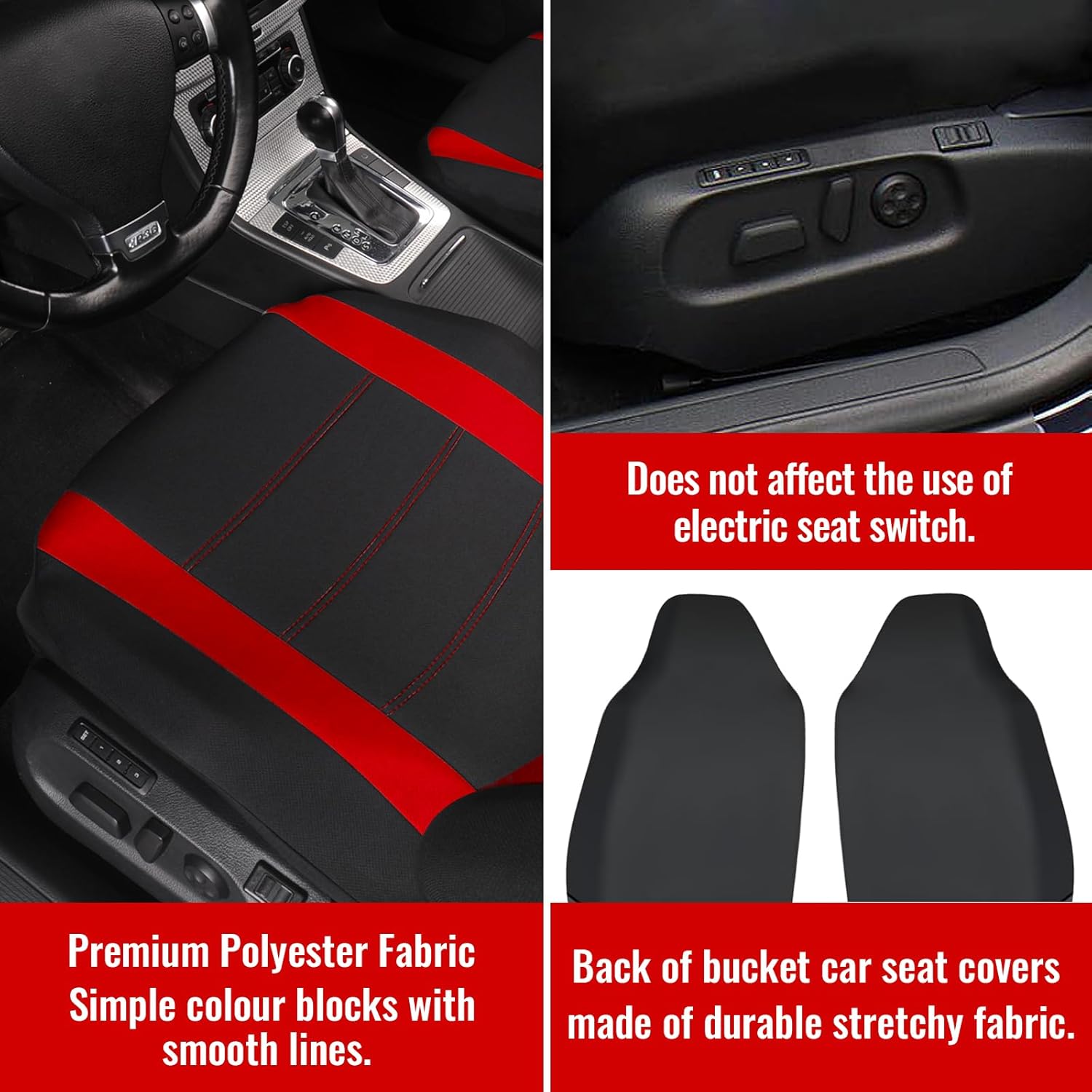 Detalle de AUTOYOUTH Front Seat Covers with Airbag‑Compatible Design – Red, Universal Fit