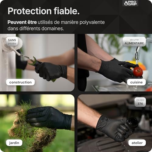 Detalle de ARNOMED 50x ProGrip Gants nitrile Diamond Noir XL – double épaisseur, texture diamantée