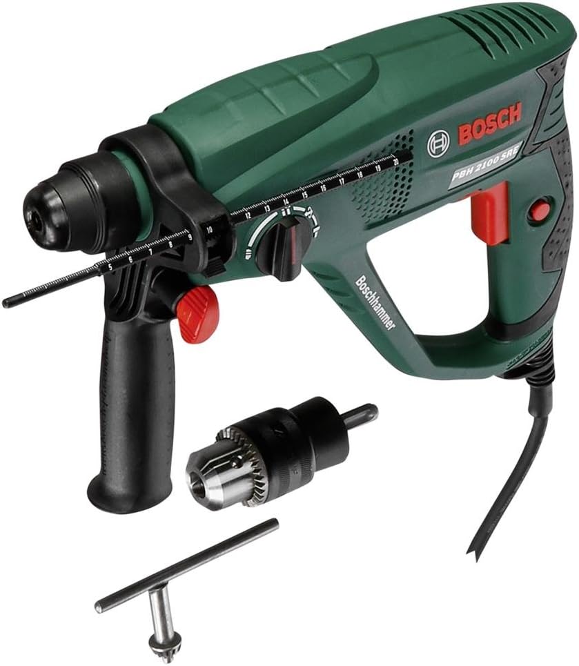 Detalle de Bosch Bohrhammer PBH 2100 RE mit 550-W-Motor und pneumatischem Hammerwerk (SDS-plus, im Koffer)