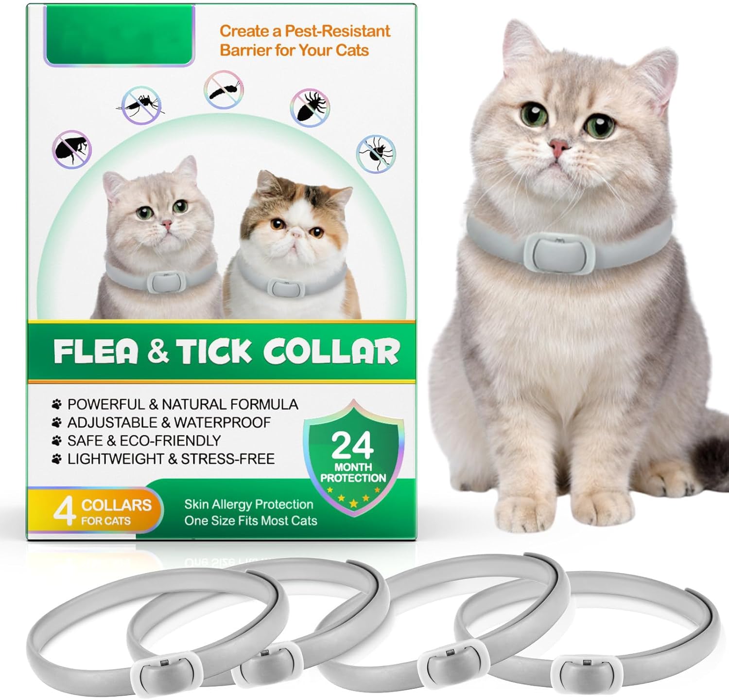 Collare antiparassitario per gatti 4 pacchi, 24 mesi di protezione 🐾