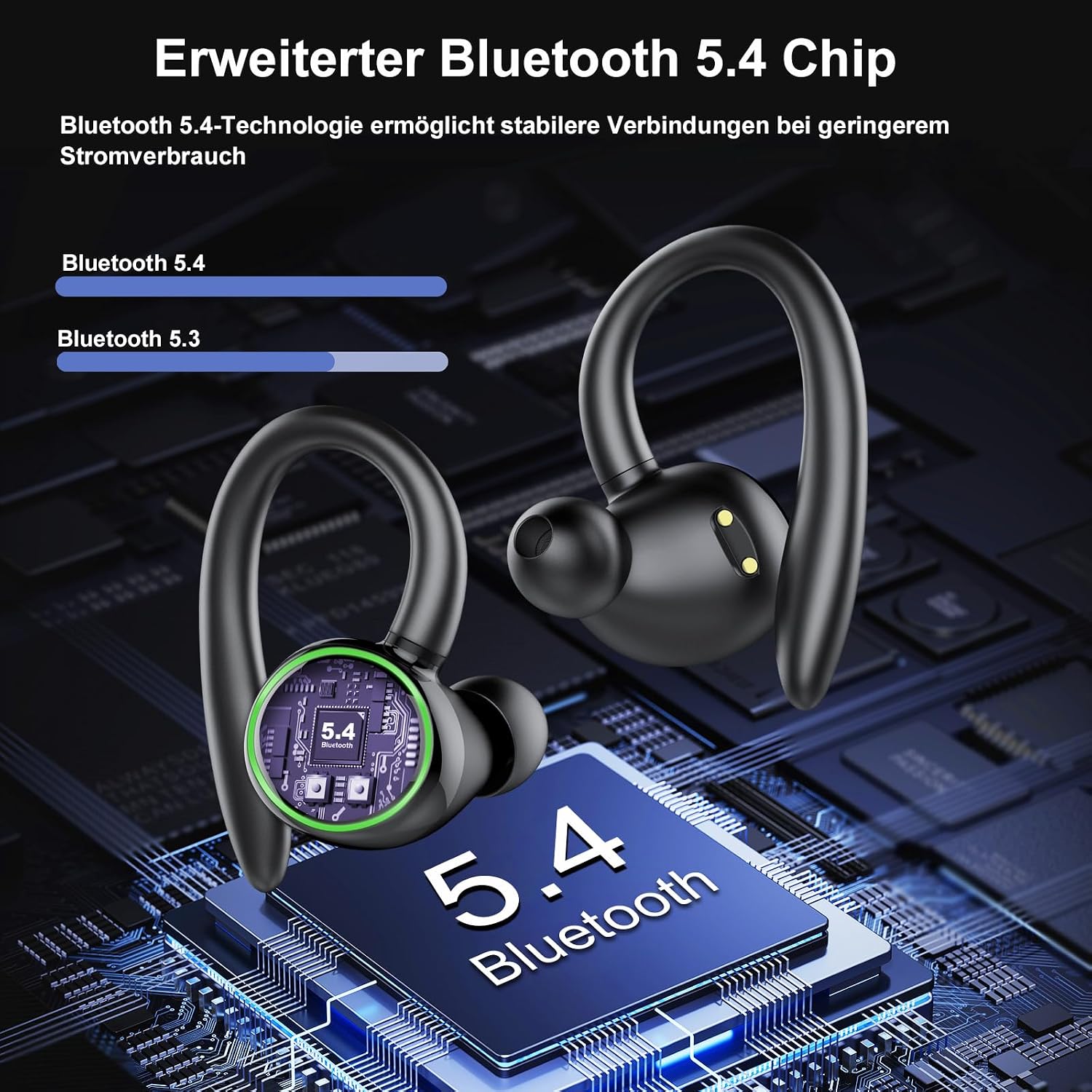 Detalle de PEFUPEW Bluetooth Kopfhörer Sport – Kabellose In-Ear mit 5.3, ENC Noise Cancelling, 48 Std Laufzeit, IP7, LED-Anzeige