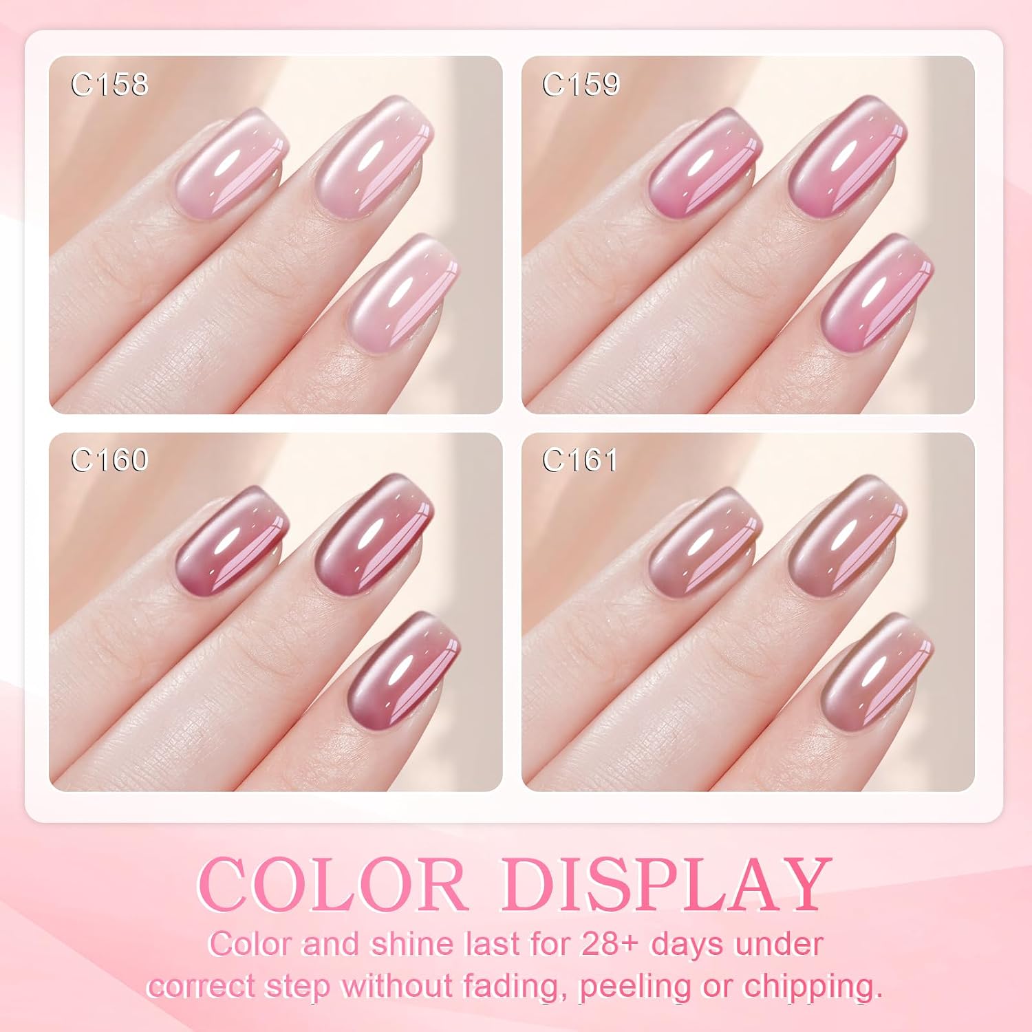Detalle de YSUVIN UV Nagellack Cat Eye – 4 Rosé-Töne mit Magnet-Effekt, 8 ml pro Flasche