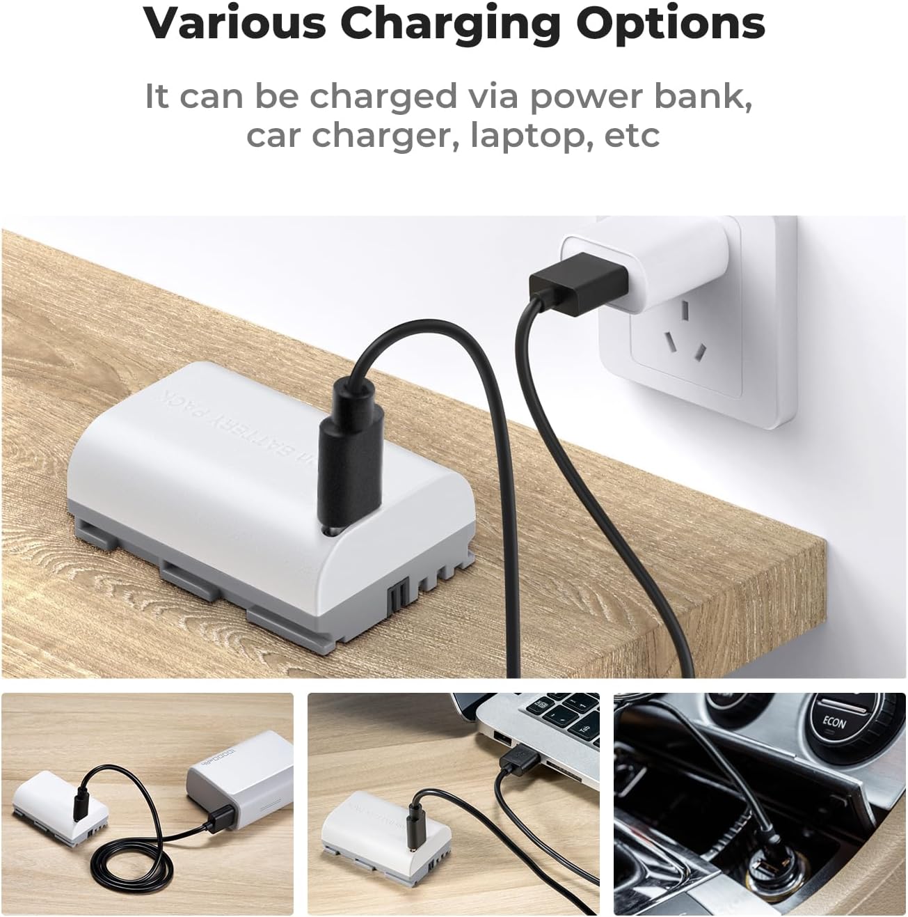 Detalle 2 de K&F CONCEPT 2-Pack LP-E6NH 2600mAh batteries with USB-C fast charging for select Canon cameras