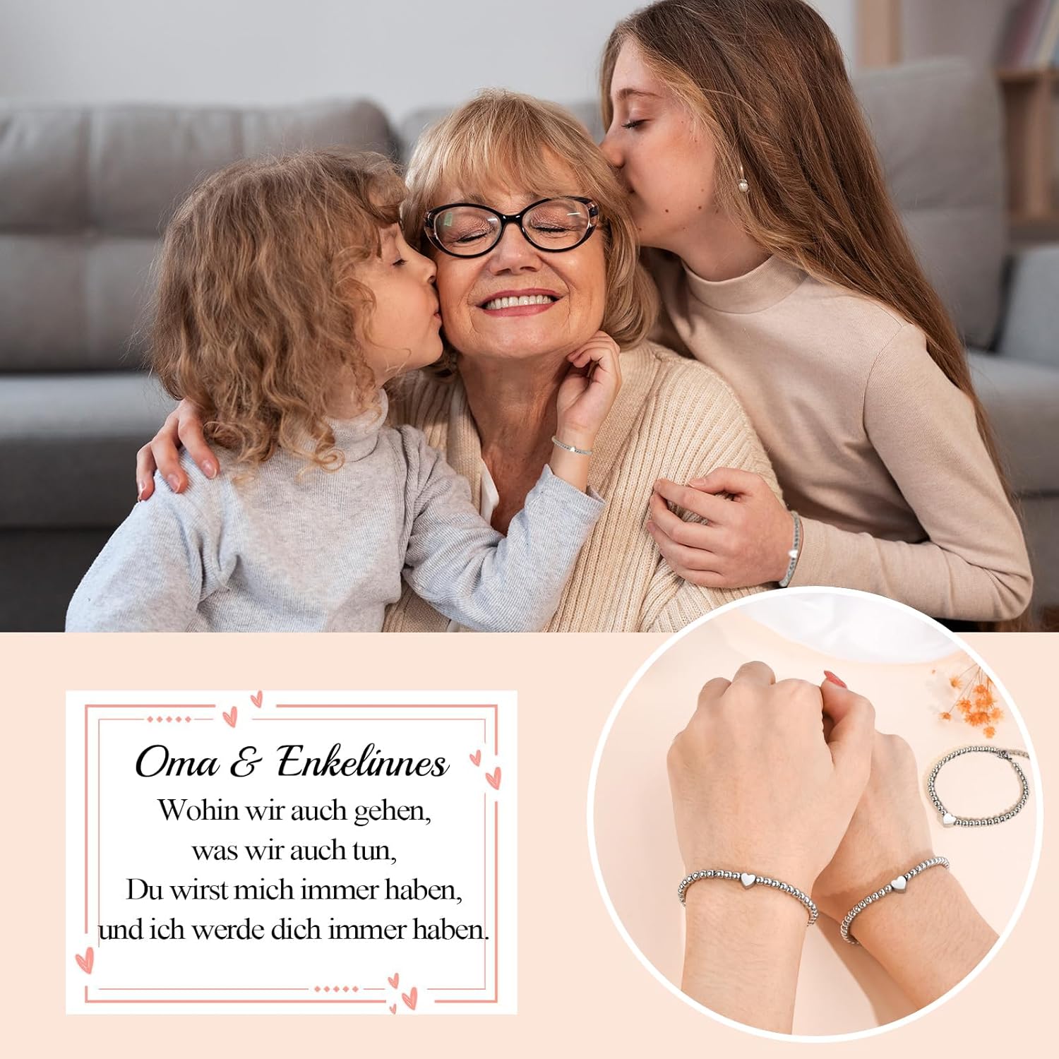 Thumbnail 1 de SUNSH Mutter-Tochter Armband Set – Herzmotiv, 2er/3er Pack, Größen 17+5 cm und 15+4 cm, hypoallergen, Schulanfang & Muttertags-Geschenk