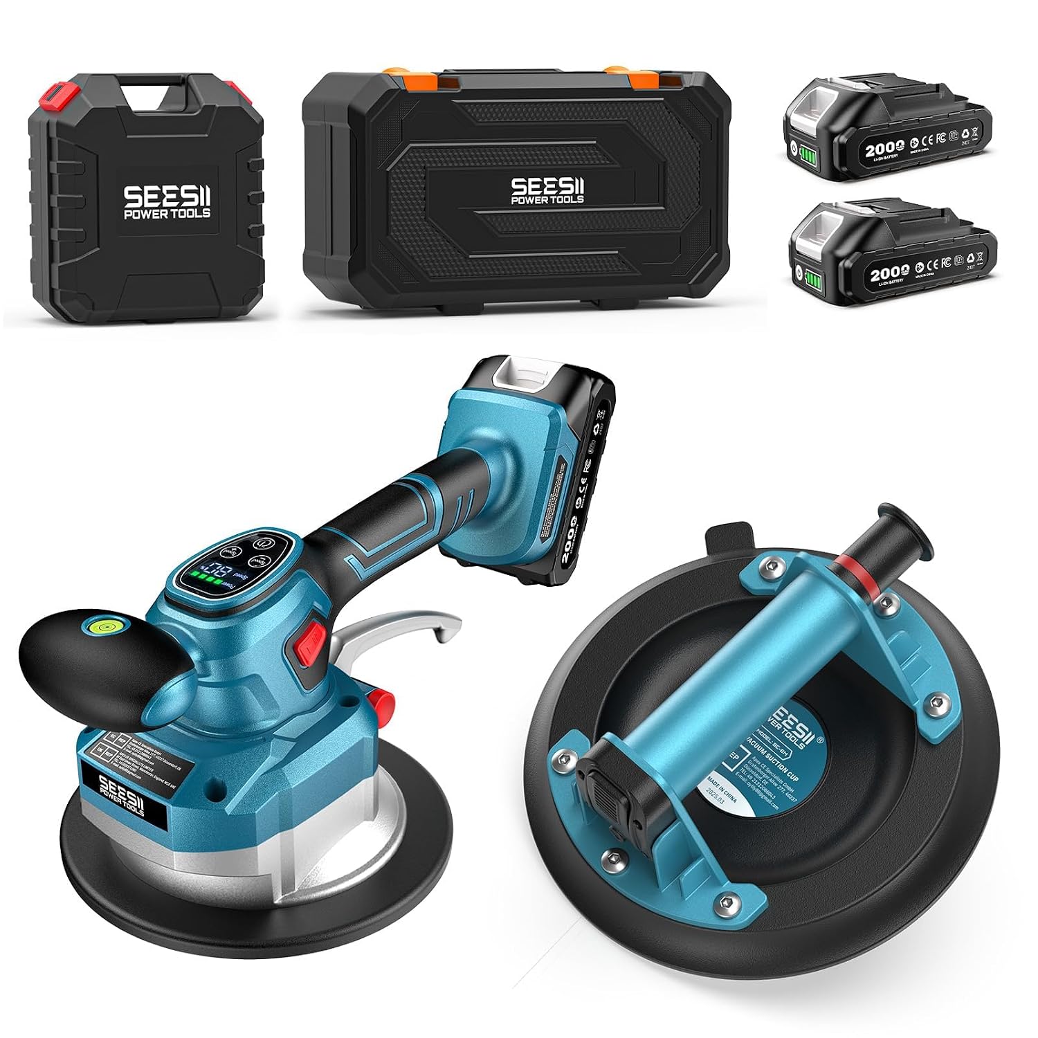 SEESII Kit Pro Vibratore per piastrelle da 145 mm con ventosa 8" e 2 batterie 2000 mAh