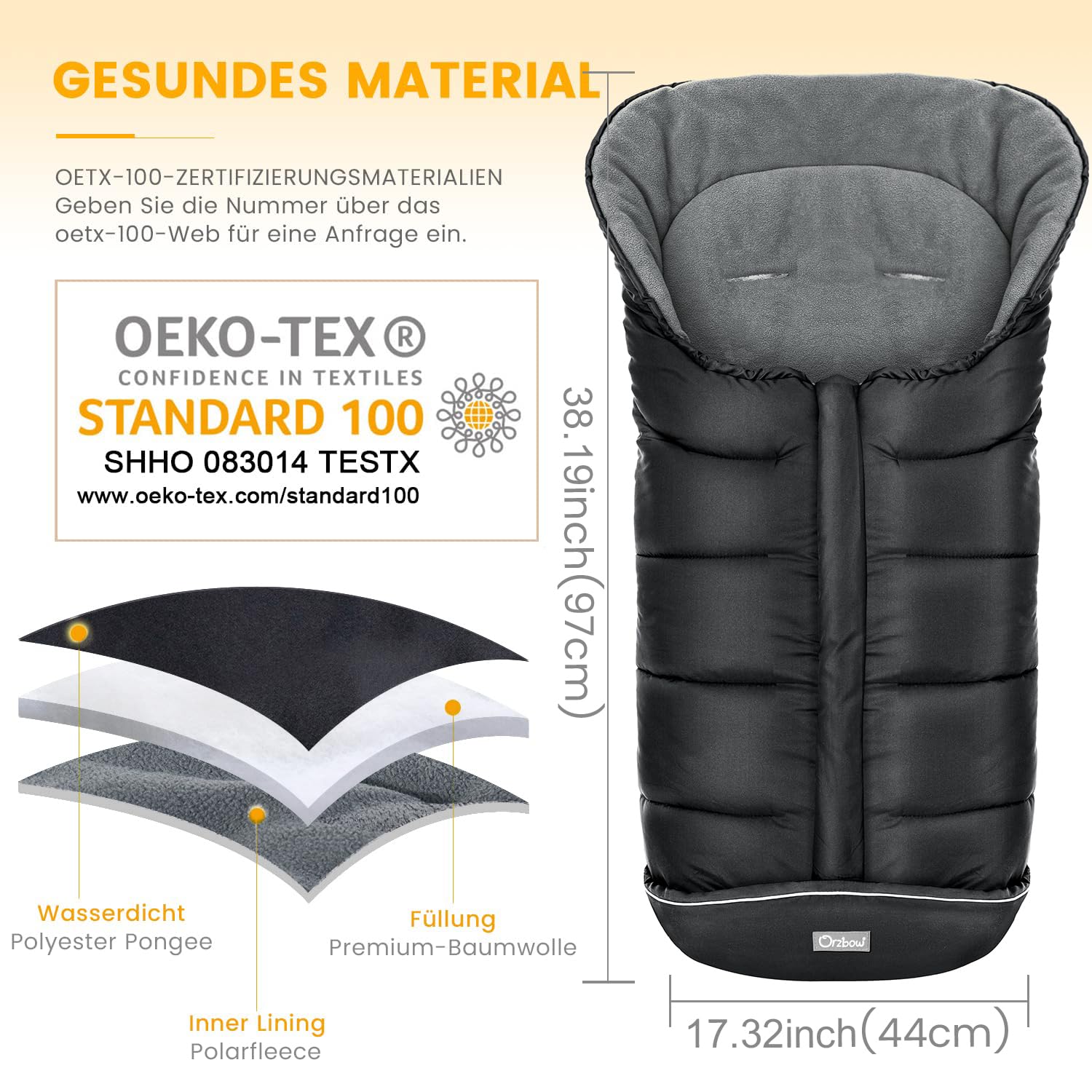 Detalle 2 de Orzbow Fußsack Kinderwagen 97×44 cm 👶