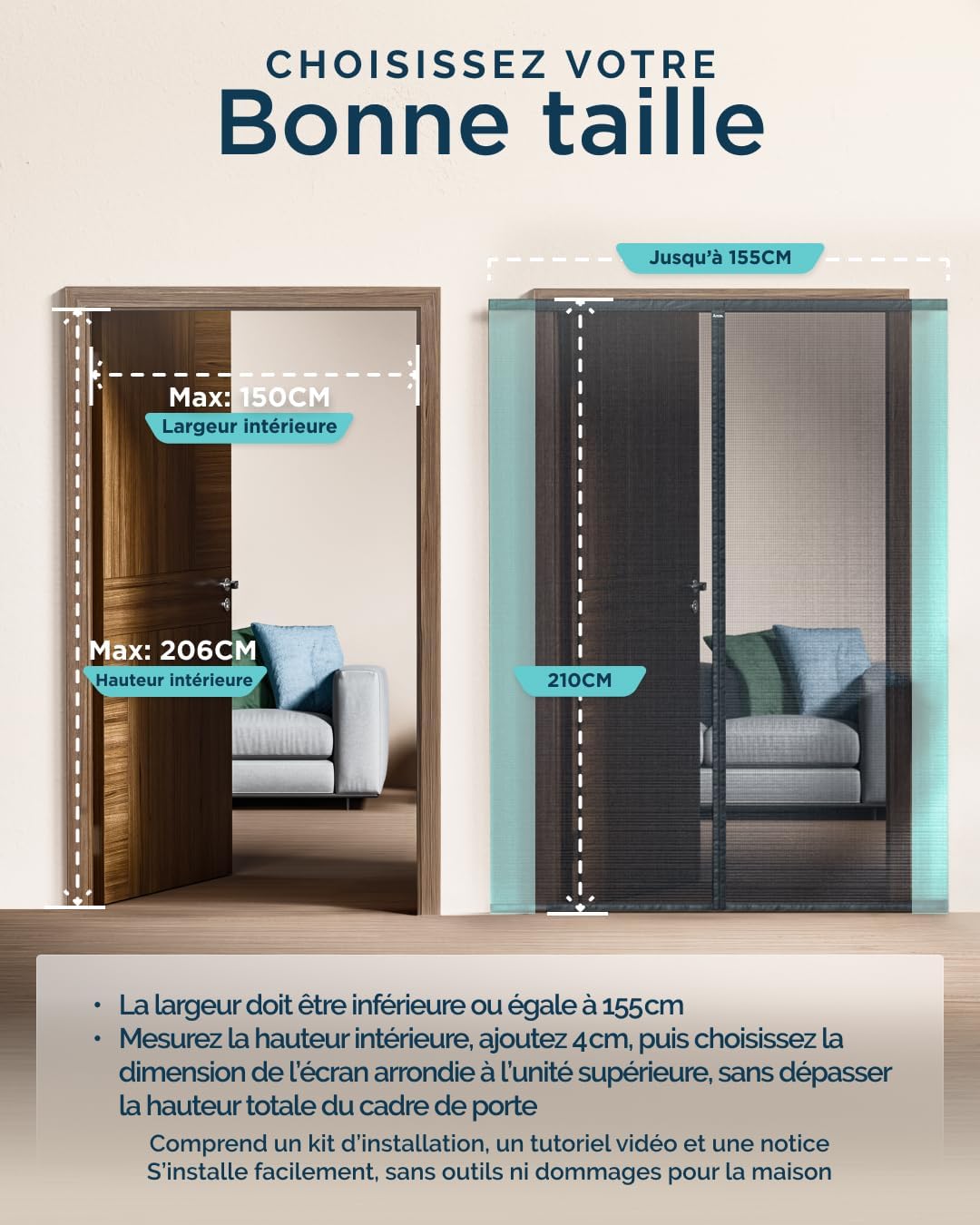 Thumbnail 1 de ARCOL Moustiquaire Porte Magnétique Robuste - Découpable sur la largeur (155x210 cm, Noir)
