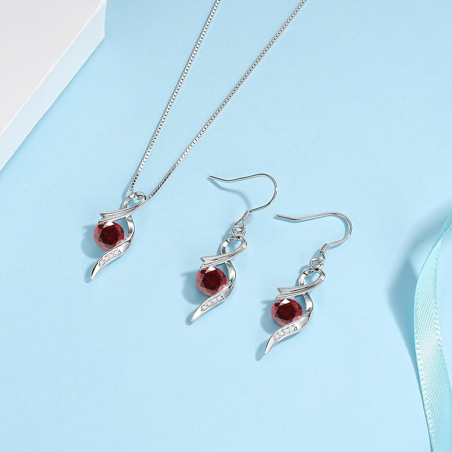 Thumbnail 2 de Cangall Silber Schmuckset Damen – Halskette 45+5 cm mit Cubic Zirkonia und passende Ohrringe, 925 Sterling Silber