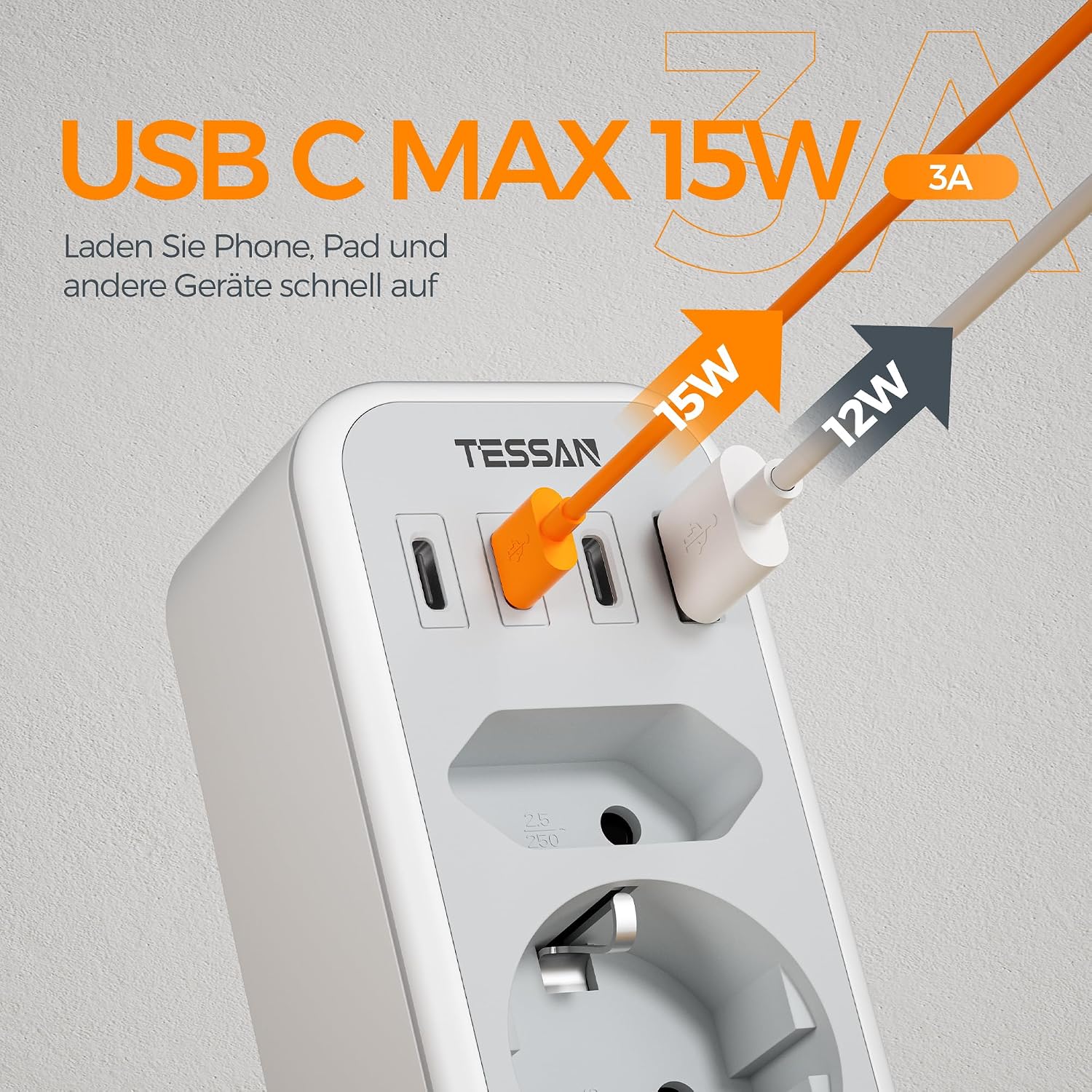 Detalle de TESSAN USB-C Mehrfachstecker 3600 W, grau