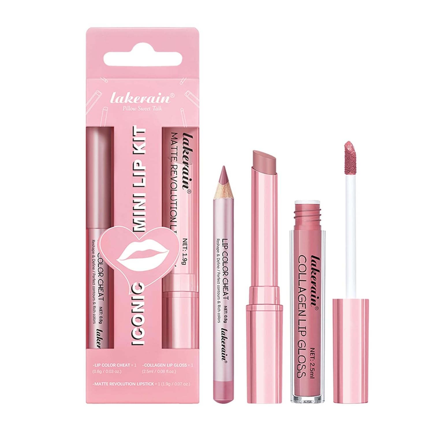 Detalle de 3-Piece Nude Pink Lip Set with Lip Liner, Velvet Matte Lipstick & Collagen Gloss