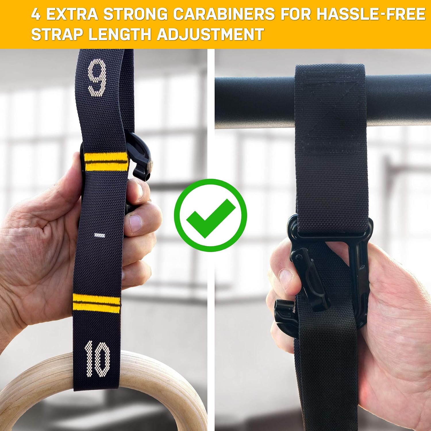 Detalle de Double Circle Gymnastic Rings And Straps 木製体操リング 1.25インチ・番号付きストラップ