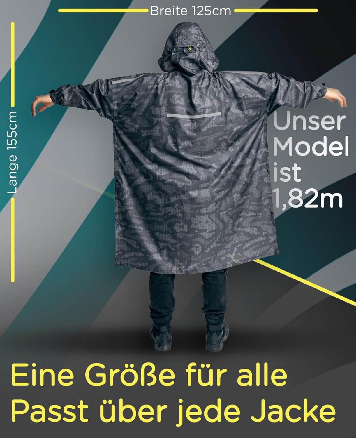 Detalle de Jubi Regenponcho Herren – 100% recyceltes Polyester, wasserdicht, leicht und nachhaltig