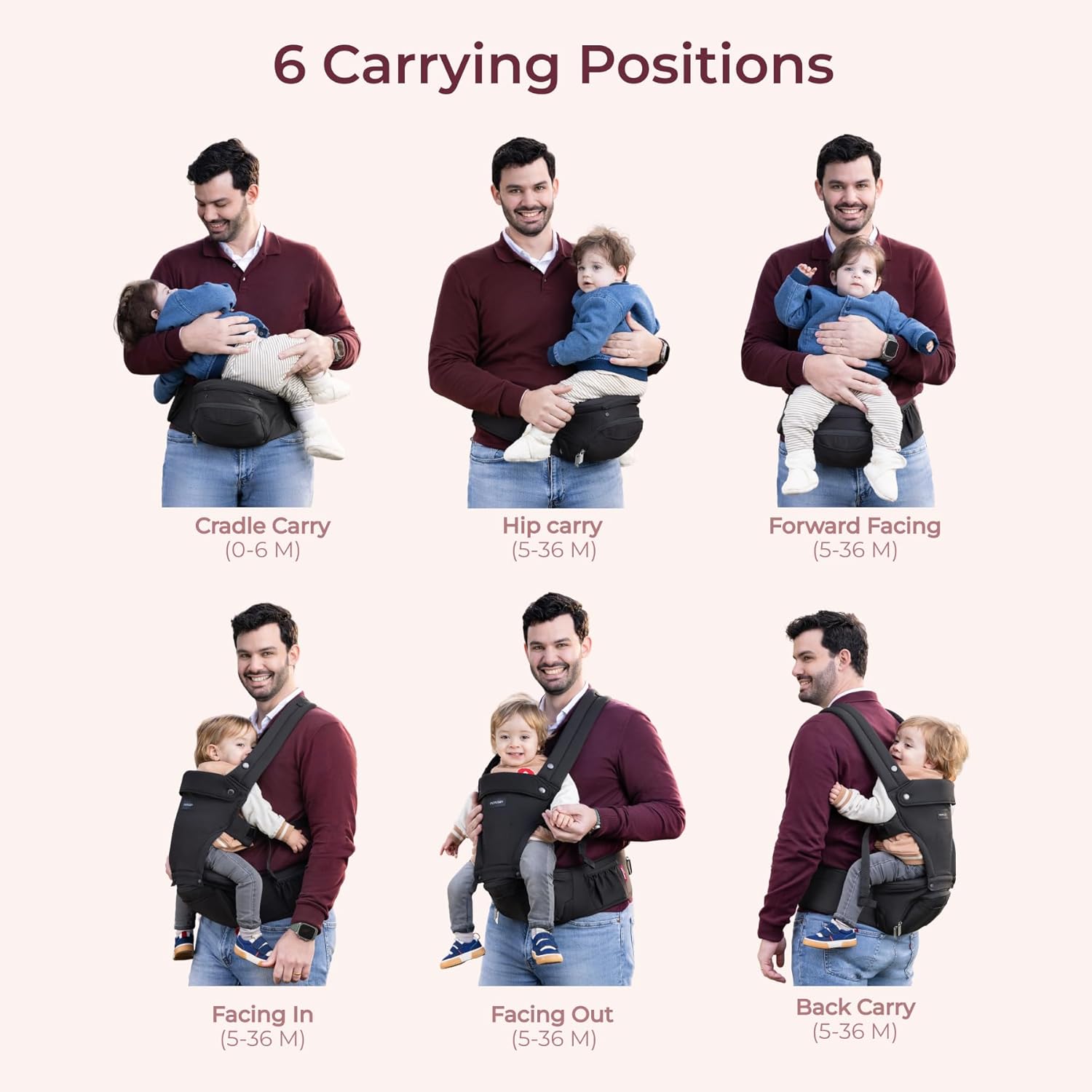 Detalle de Momcozy Baby Carrier with Hip Seat | 2-in-1 Forward-Facing Carrier for Active Babies