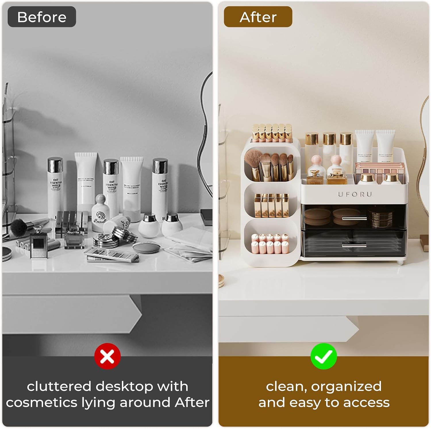 Thumbnail 2 de UFORU Makeup Organizer 2-drawer Vanity Organizer 💄