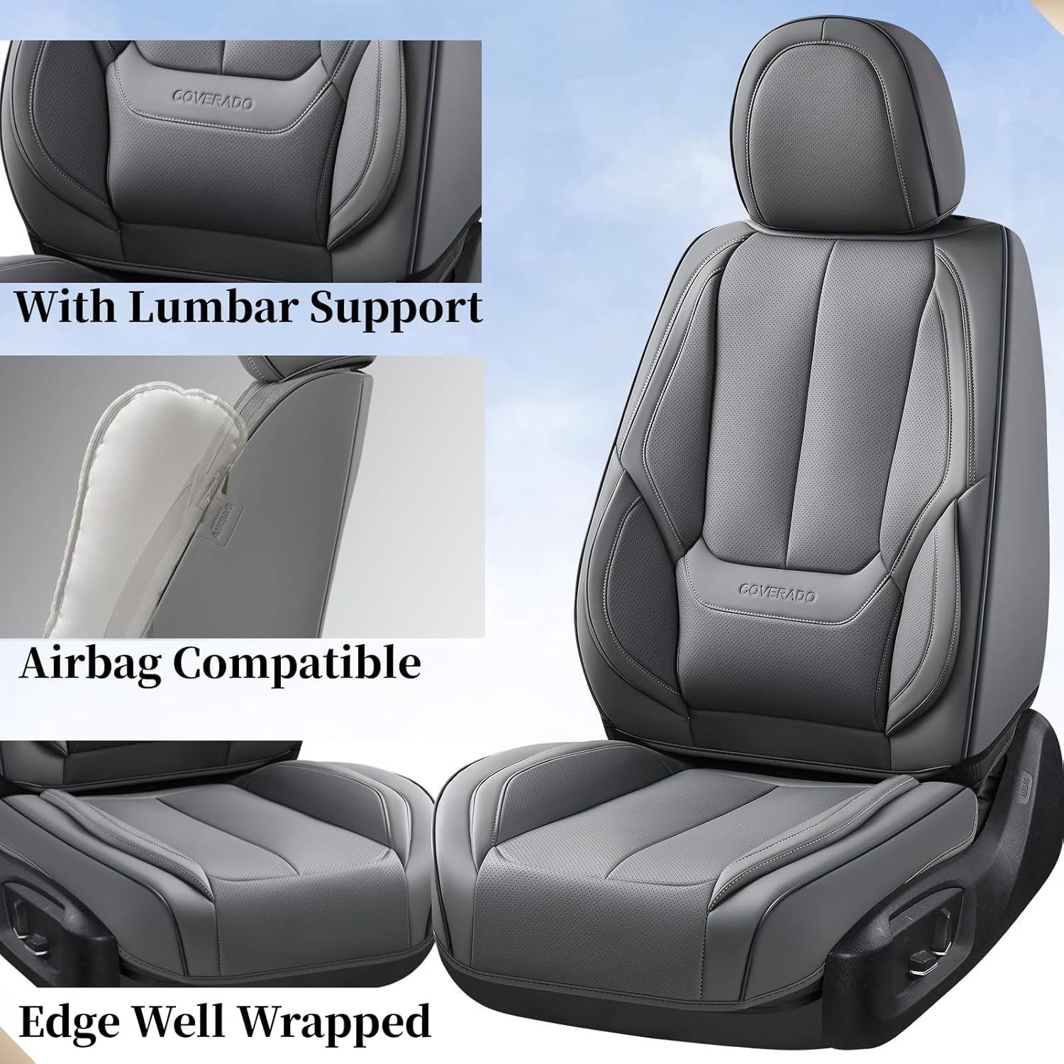 Thumbnail 3 de Coverado Nappa Leather Waterproof Front Seat Covers (Universal Fit) — Gray