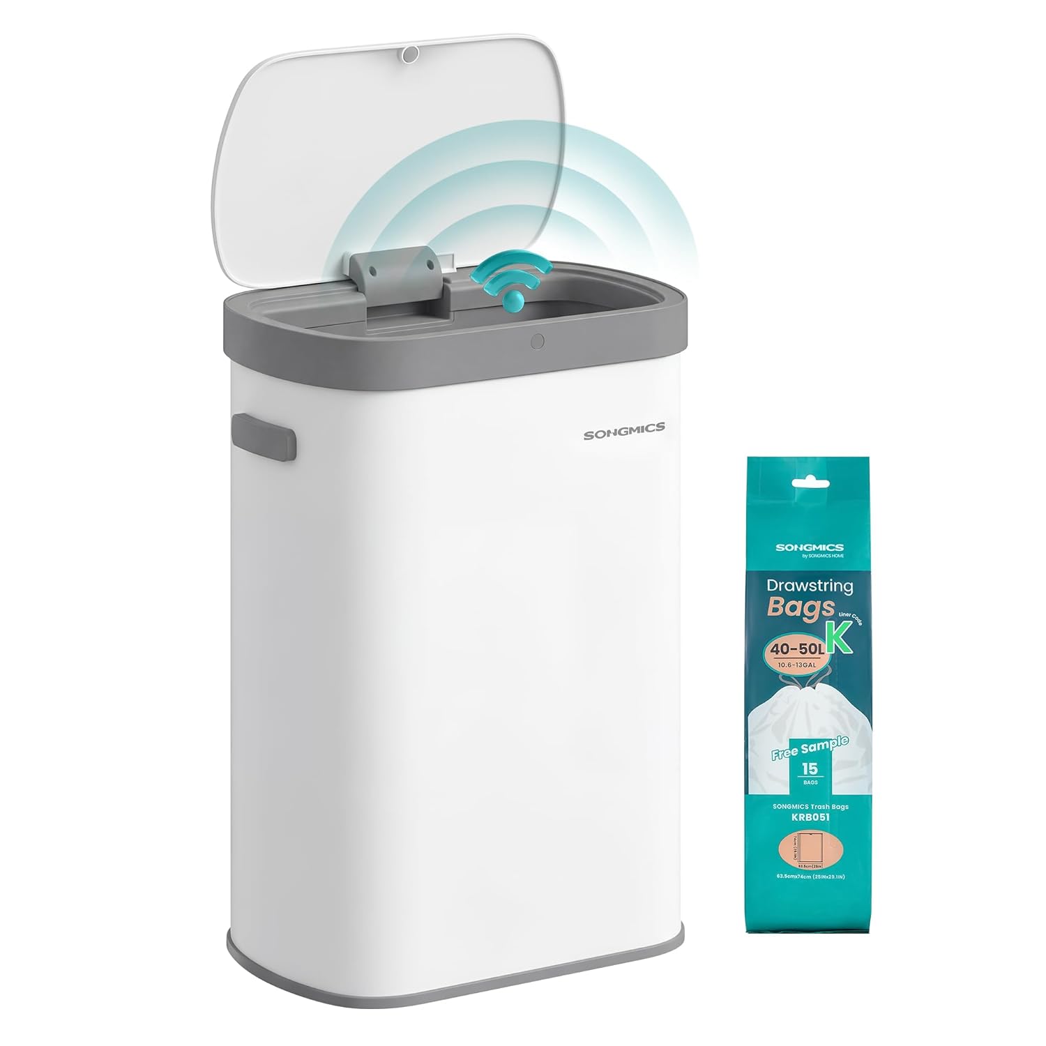 SONGMICS LTB640E01 — Poubelle de cuisine automatique 50 L à capteur et fermeture douce