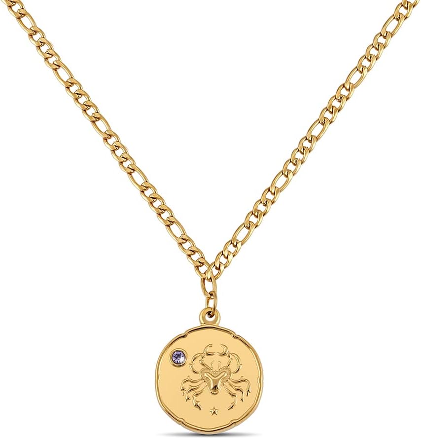 Detalle de GD GOOD.designs Catena zodiacale in oro con pietra di nascita: collana placcata con ciondolo zodiacale per donna
