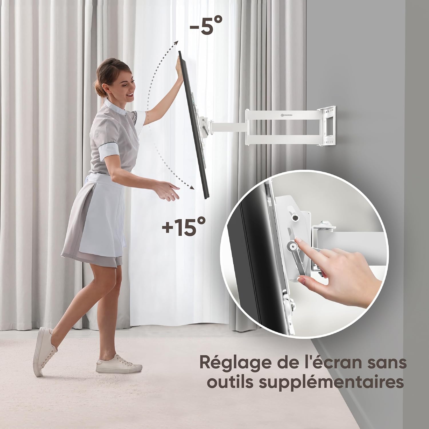 Thumbnail 5 de Support mural TV ONKRON M7L-W orientable et inclinable (40 à 75 pouces) VESA 100x100-600x400