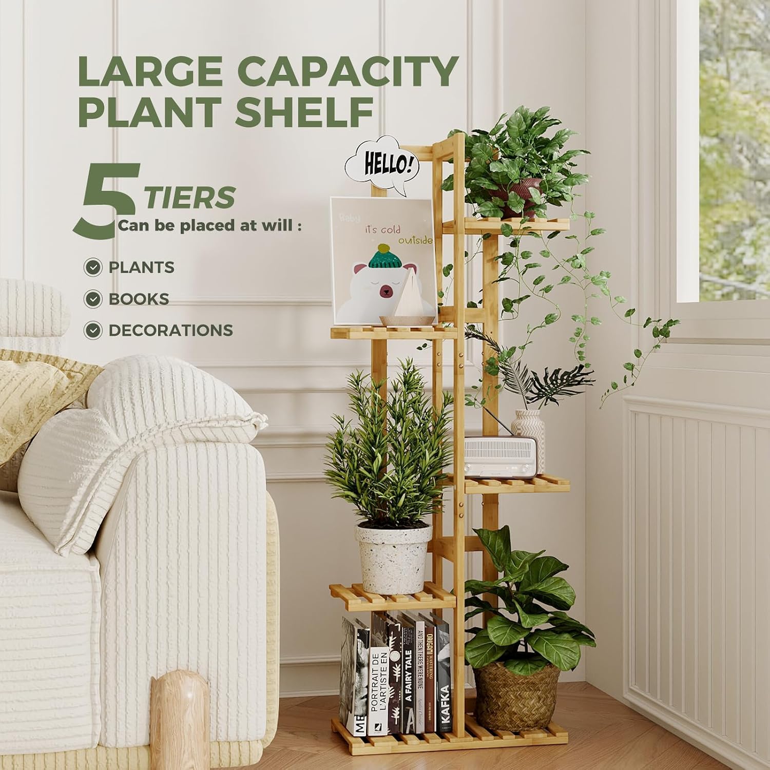 Thumbnail 5 de Bamworld 5-Tier Bamboo Corner Plant Stand for Indoor Use