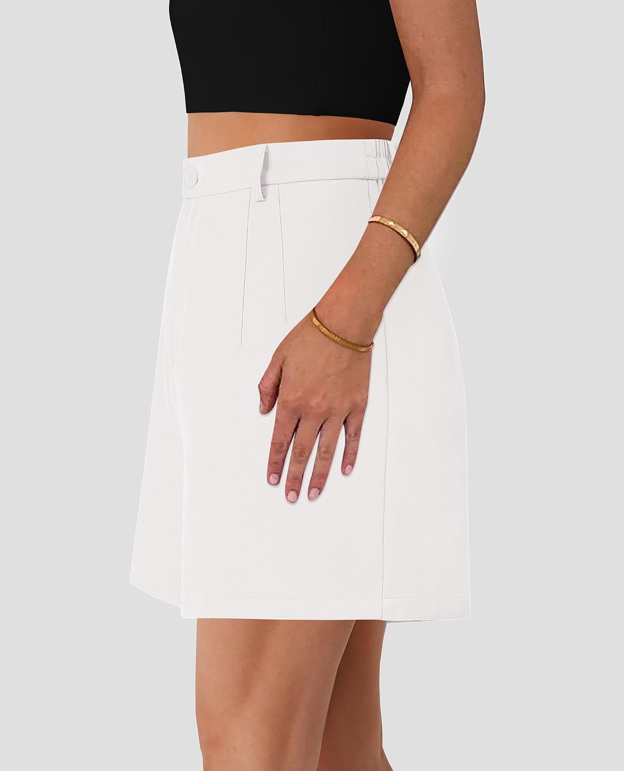 Detalle de PRETTYGARDEN Women's Dressy 2026 Summer Elastic High-Waisted Wide Leg Shorts