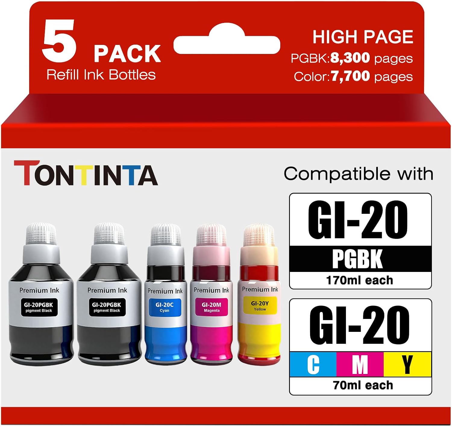 Detalle de TONTINTA GI20-5C GI-20 Compatible Ink Bottle Multipack, 5 Colours