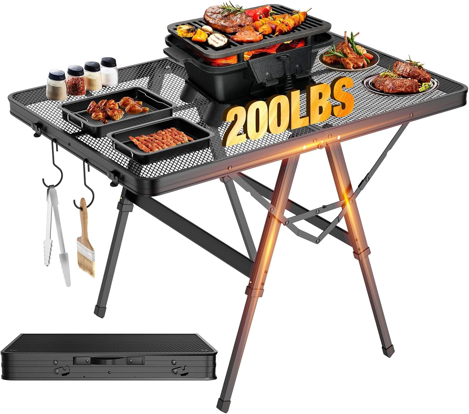Detalle de Raynesys 24a101af-310d-49c9-818b-7ff4bd15bfc6 Folding Grill Table, Mesh Top, Adjustable Height