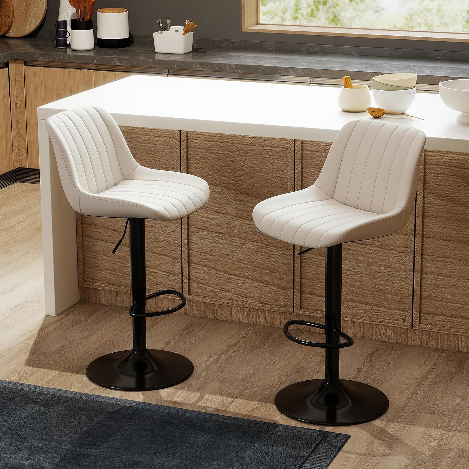 Youhauchair Barhocker 2er-Set, drehbar & höhenverstellbar (PU-Leder), Beige