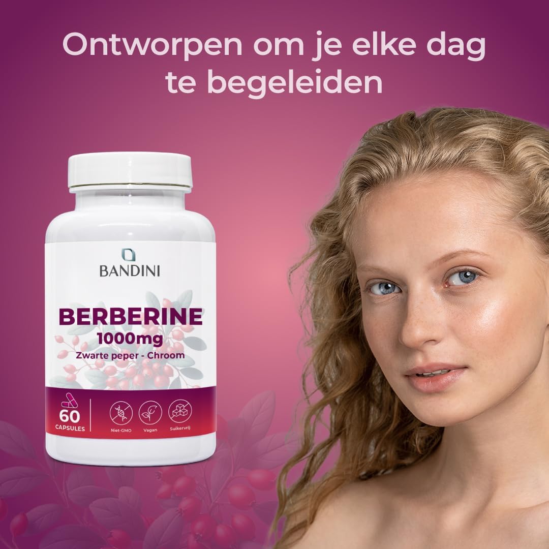 Detalle de BANDINI Berberine 1000 mg, 60 vegan capsules met chroom en zwarte peper