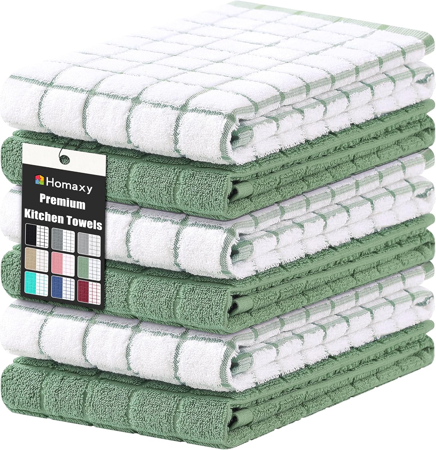 Detalle de Homaxy Premium Cotton Kitchen Towels 16"x28" 6‑Pack 🧻