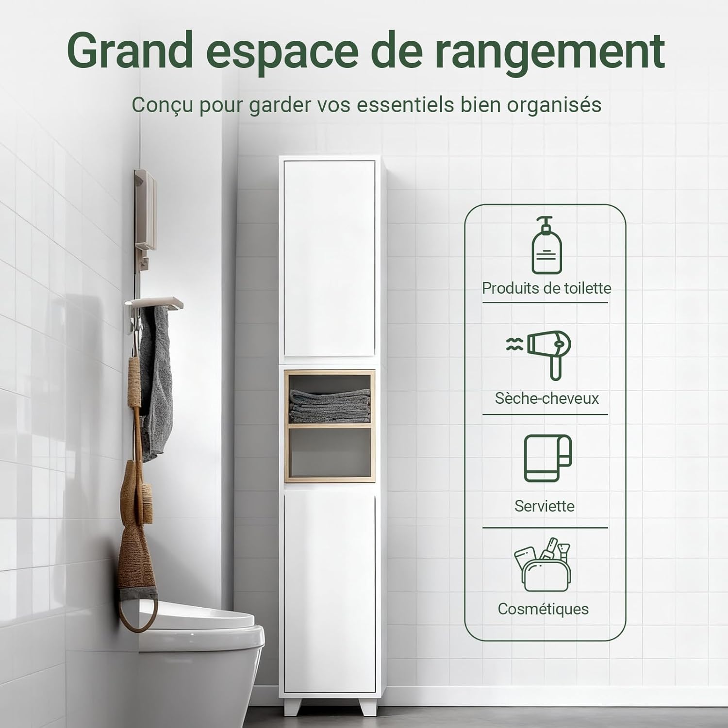 Detalle 2 de SoBuy BZR147-W meuble salle de bain 30x170x30 cm