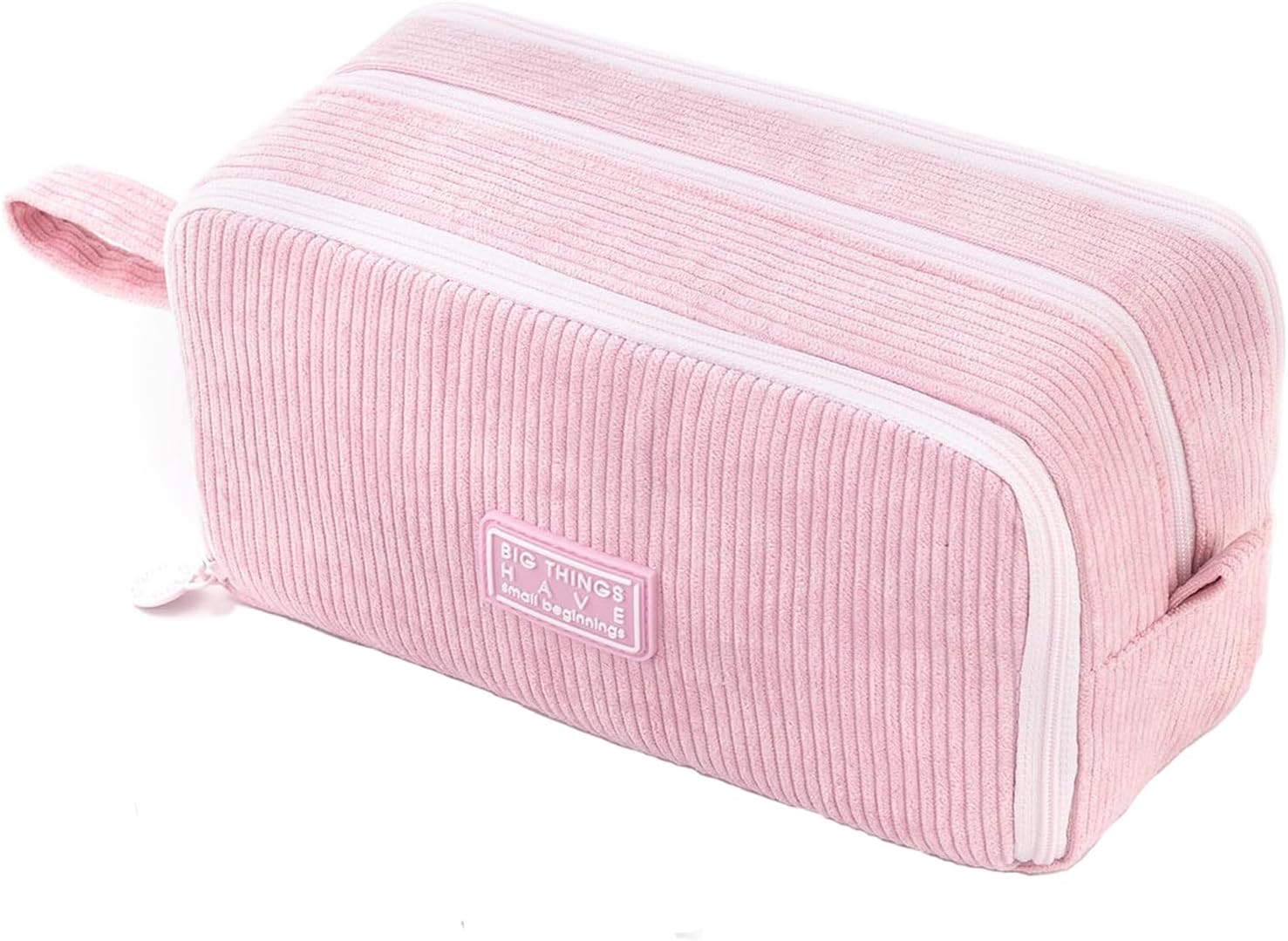 Detalle de VICDUEKG Federmäppchen aus Cord-Stoff – 3 Fächer, Rosa, mit großer Kapazität