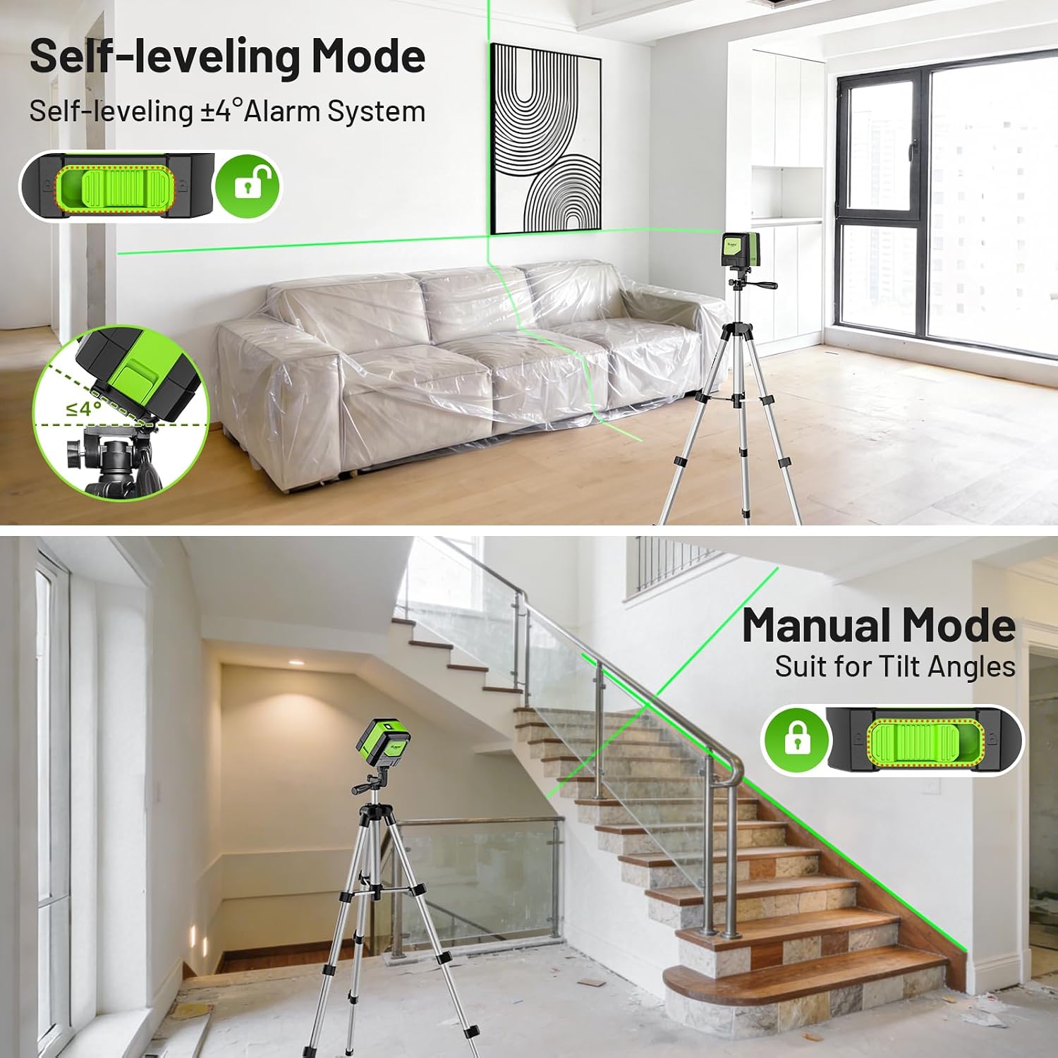 Thumbnail 5 de Huepar 9011T Green Cross Line Laser Level with Tripod, Self-Leveling