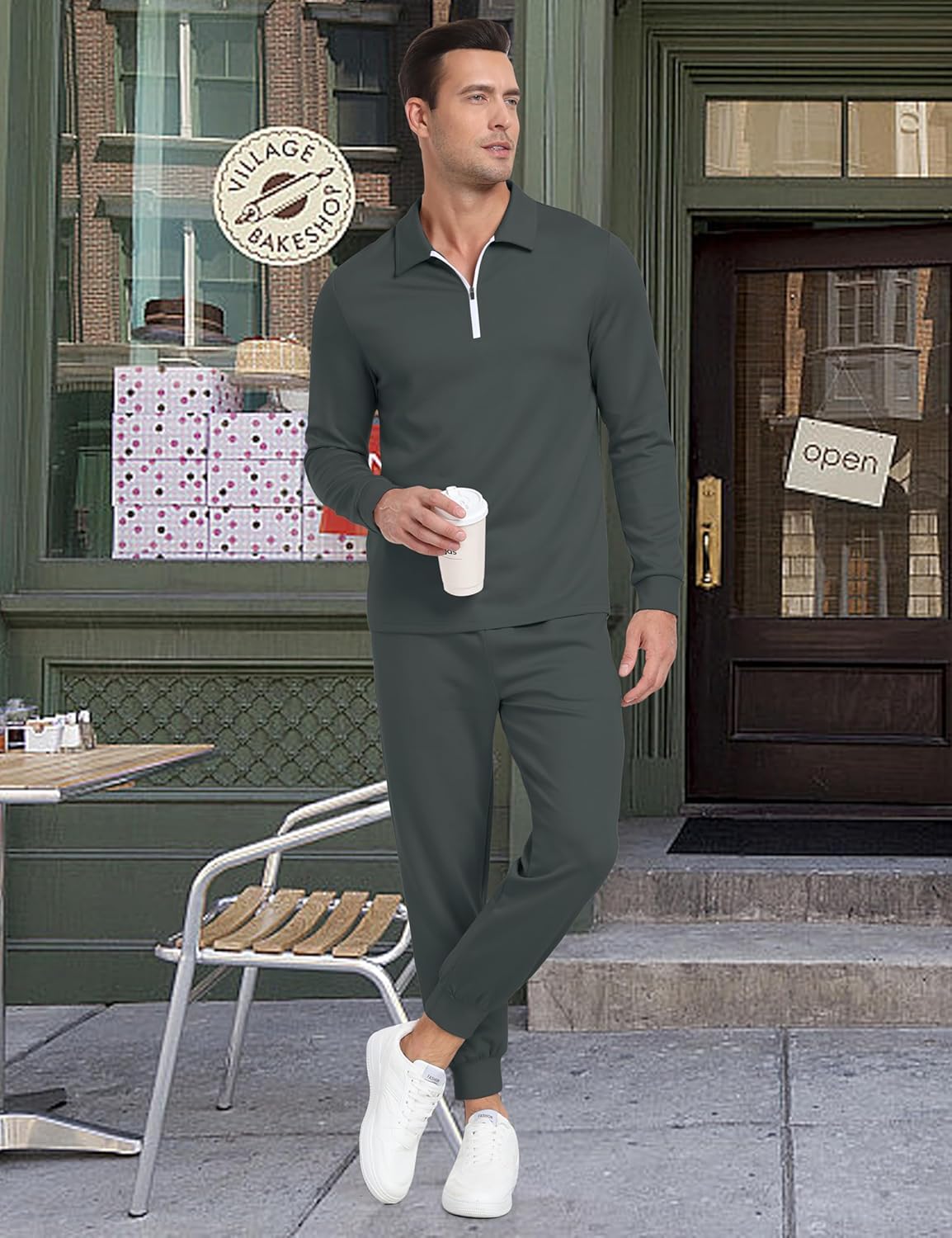 Thumbnail 6 de MoFiz survêtement 2 pièces homme en rayonne polyester, zip 1/4 et pantalon de jogging