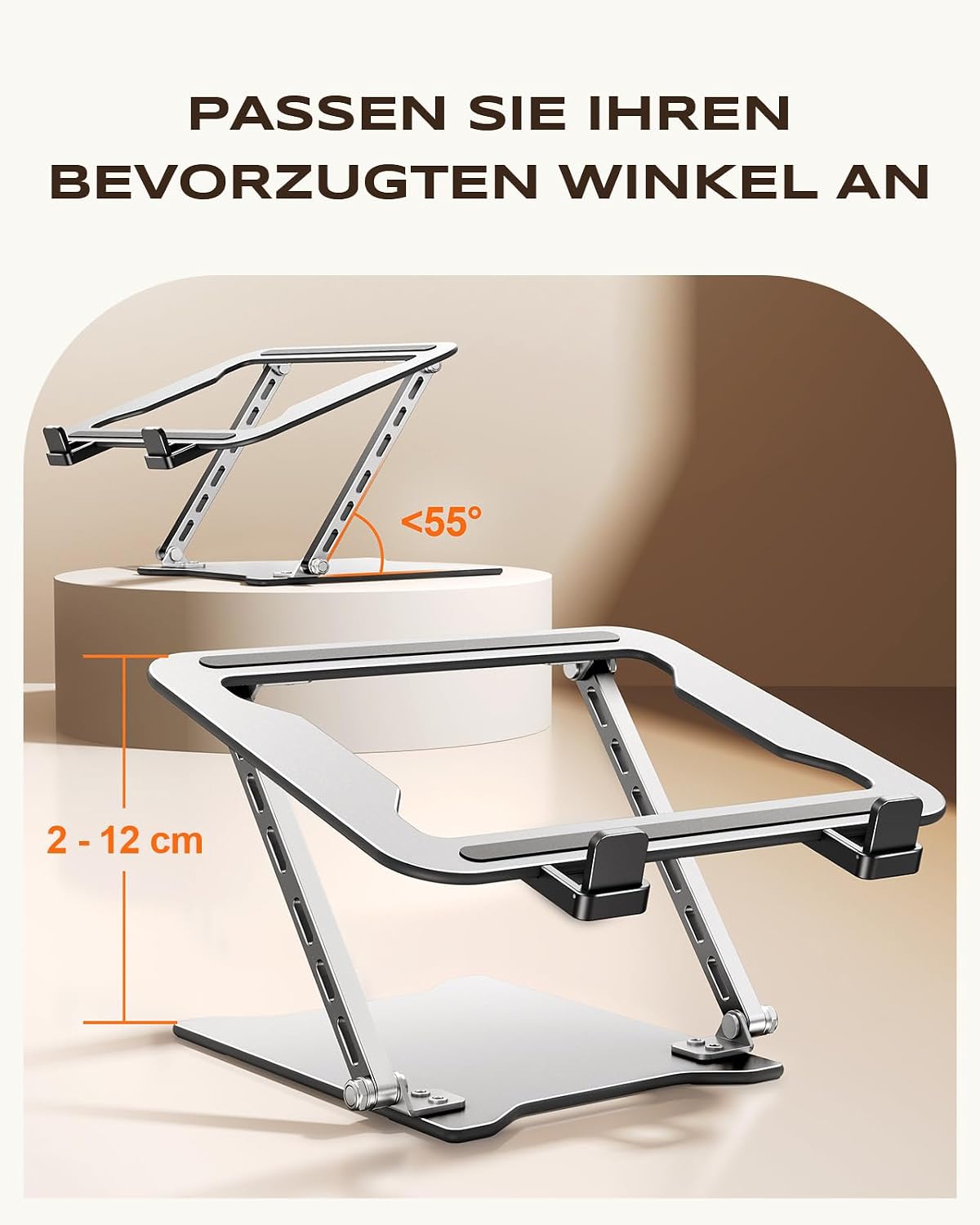 Detalle de Babacom Ultraschlanker Tragbarer Laptop-Ständer mit zwei Stützstreben – höhenverstellbar, belüftet und faltbar (10–15,6 Zoll), kompatibel mit MacBook Air