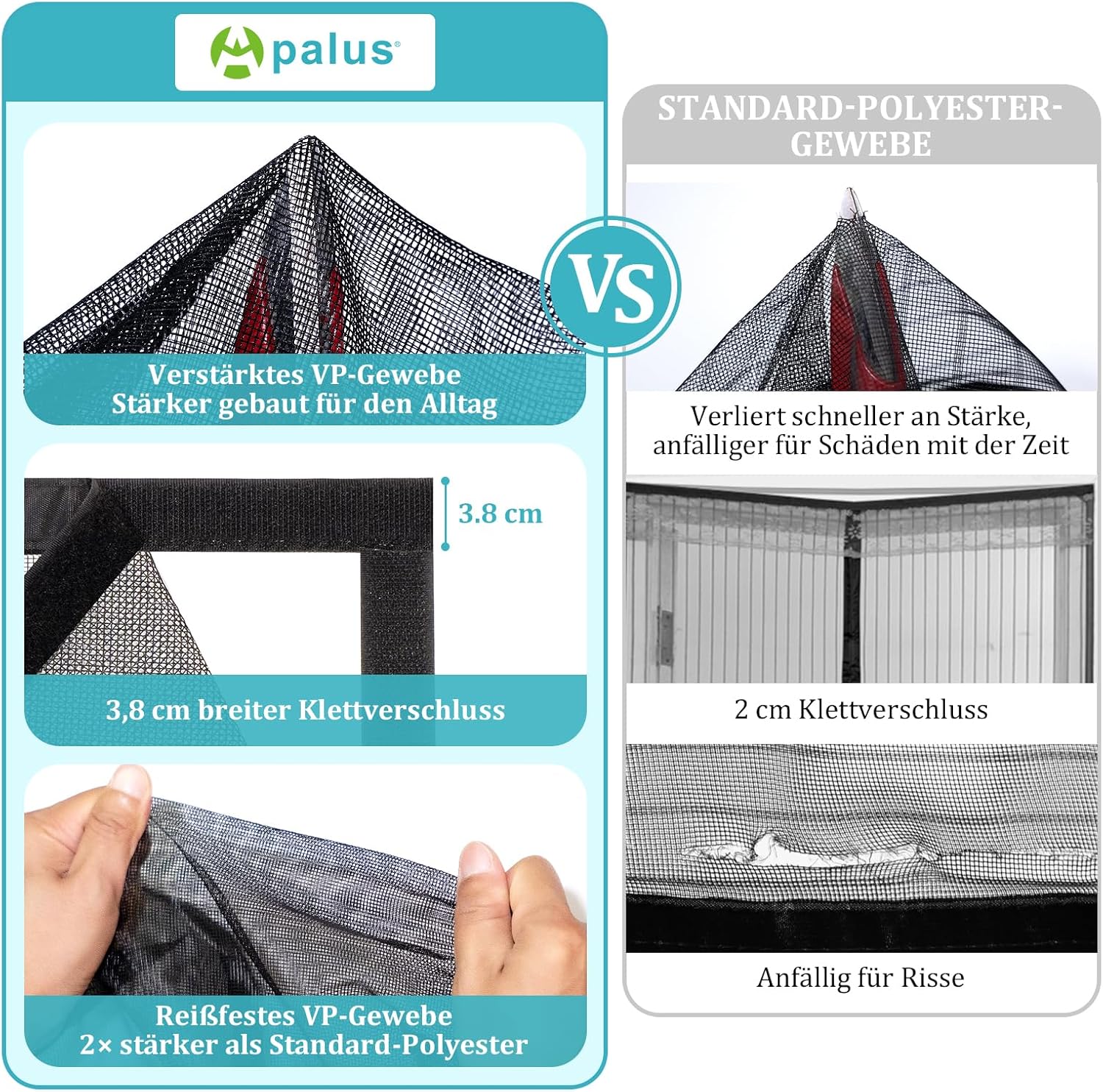 Thumbnail 6 de Apalus VP Fliegengitter Tür mit Magnet & Klettband, Balkontür 95×200 cm
