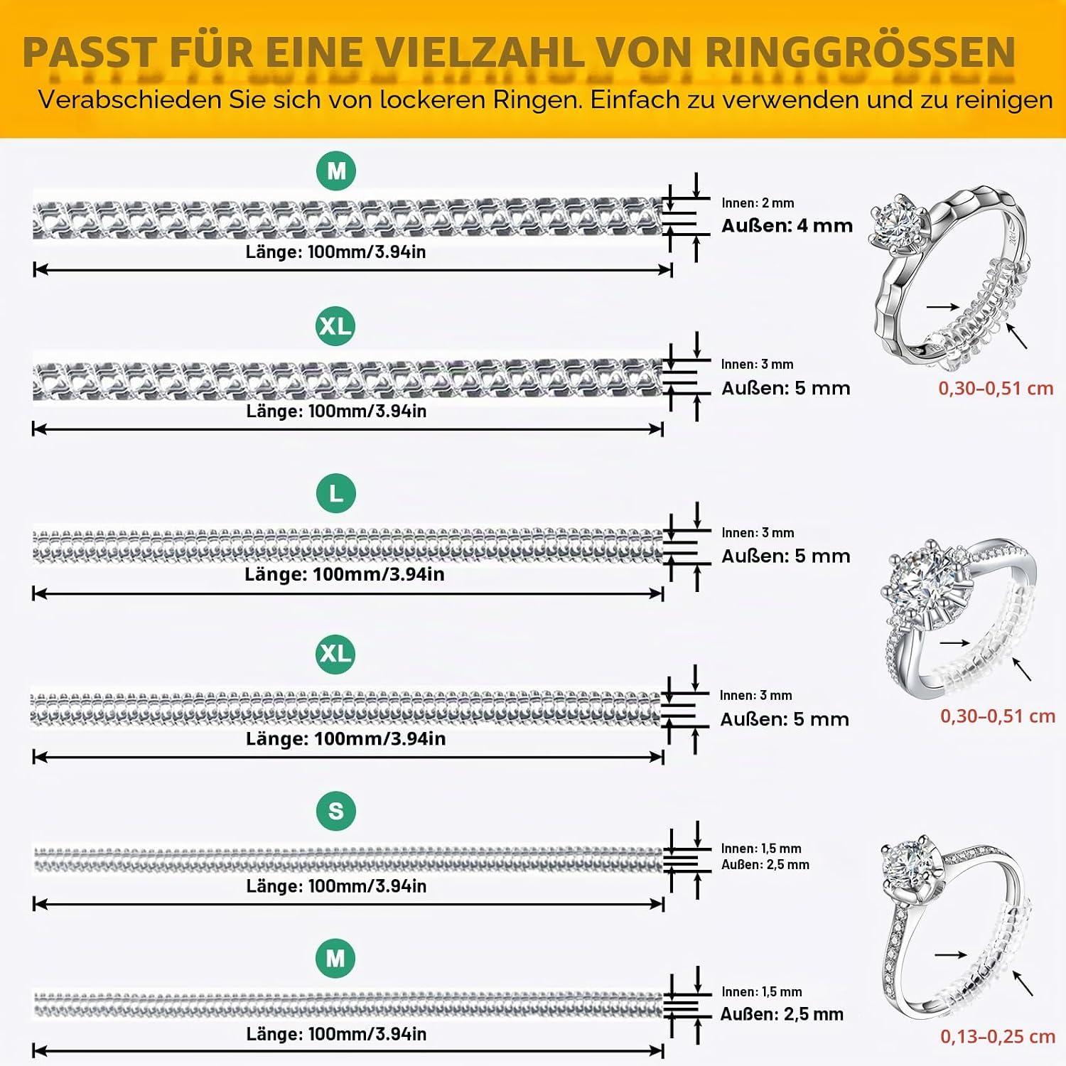 Detalle 2 de Ringverkleinerer 14-teilig für breite Ringe aus Silikon