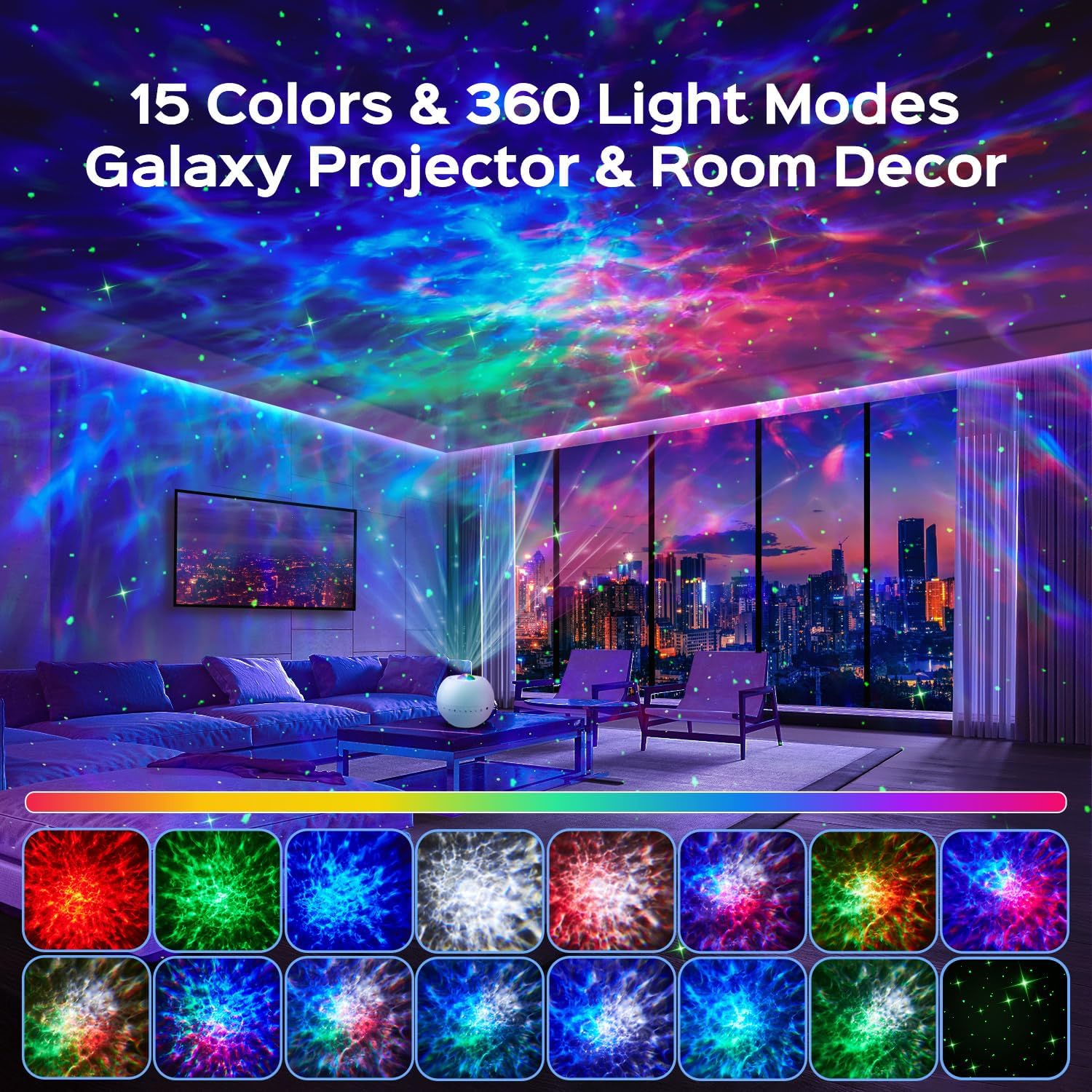 Detalle 2 de One Fire Galaxy Projector with 15 Colors, Green Stars and Bluetooth Audio