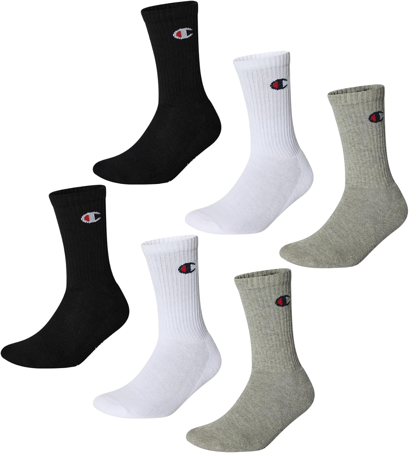 Detalle de Champion Logo Socks 6 Pairs – Cotton Crew Length, Ribbed