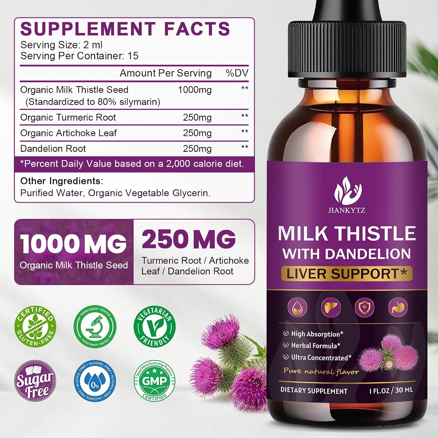 Detalle 2 de JIANKYTZ Milk Thistle Liquid Drops, 2 mL