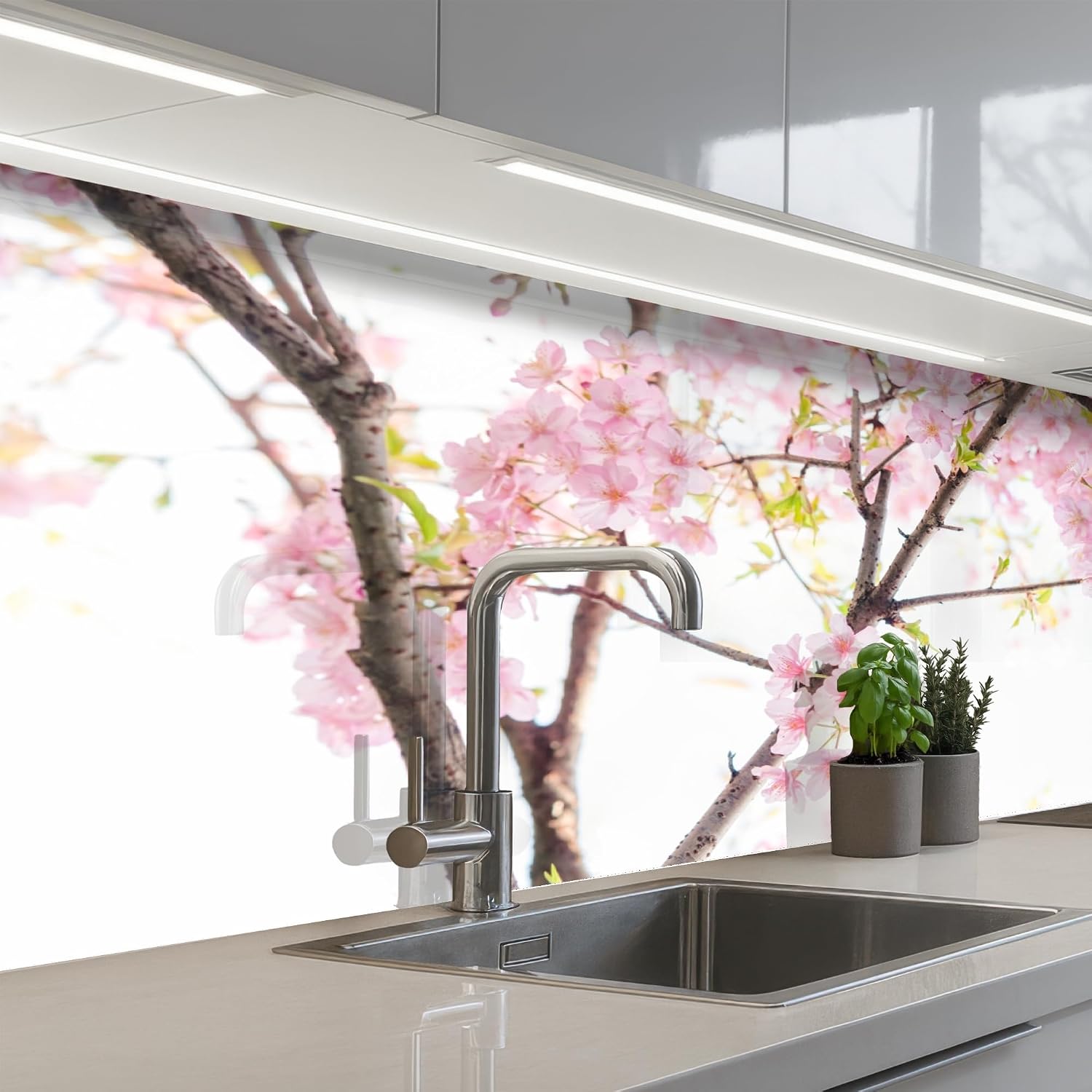Detalle de KitchenYeah Spritzschutz Küche 60×150 cm – selbstklebende Küchenrückwand mit Sakura-Motiv (Kirschblüte)