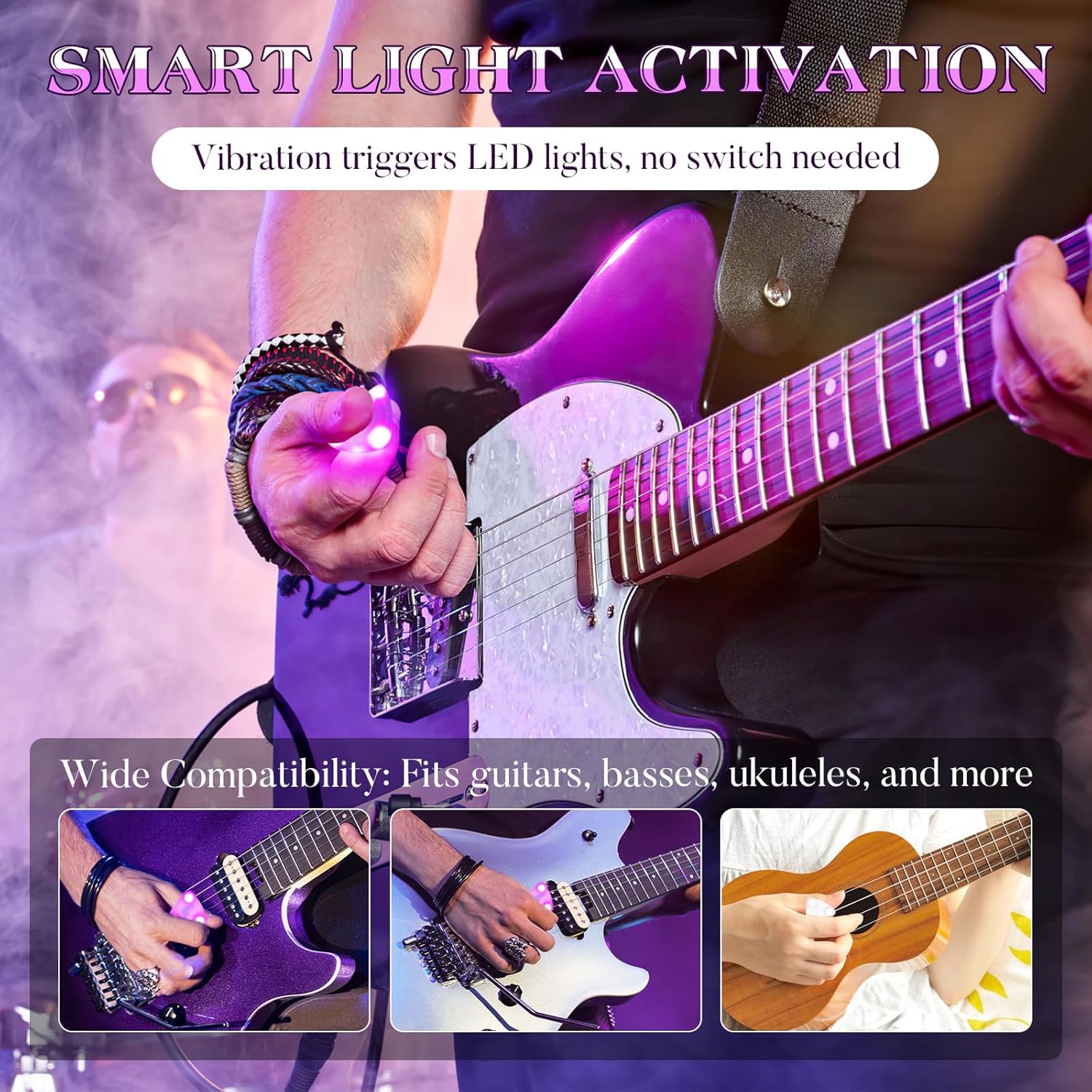 Thumbnail 1 de Toyvian Auto Light Up Guitar Picks — 3pc LED Illuminated Plectrums for Electric, Acoustic, Bass and Ukulele