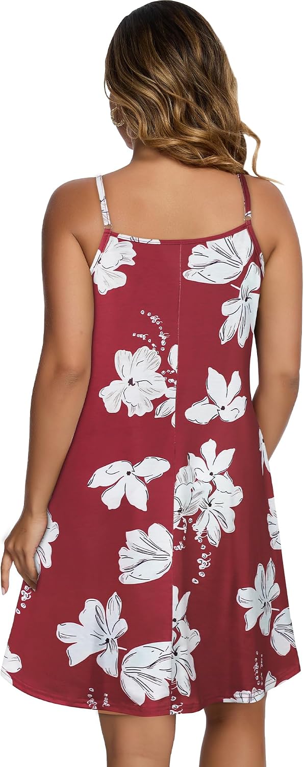Detalle 2 de ADOREJOY Women's Spaghetti-Strap Summer Sundress with Pockets, Button-Down V-Neck