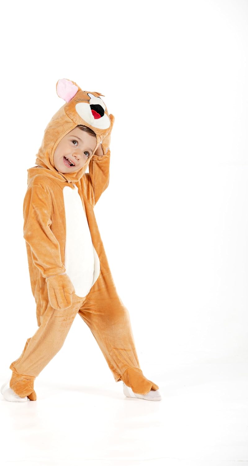 Detalle 1 de Tom & Jerry kostium pluszowy Jerry dla dziecka, kombinezon z ogonem, 1–2 lata