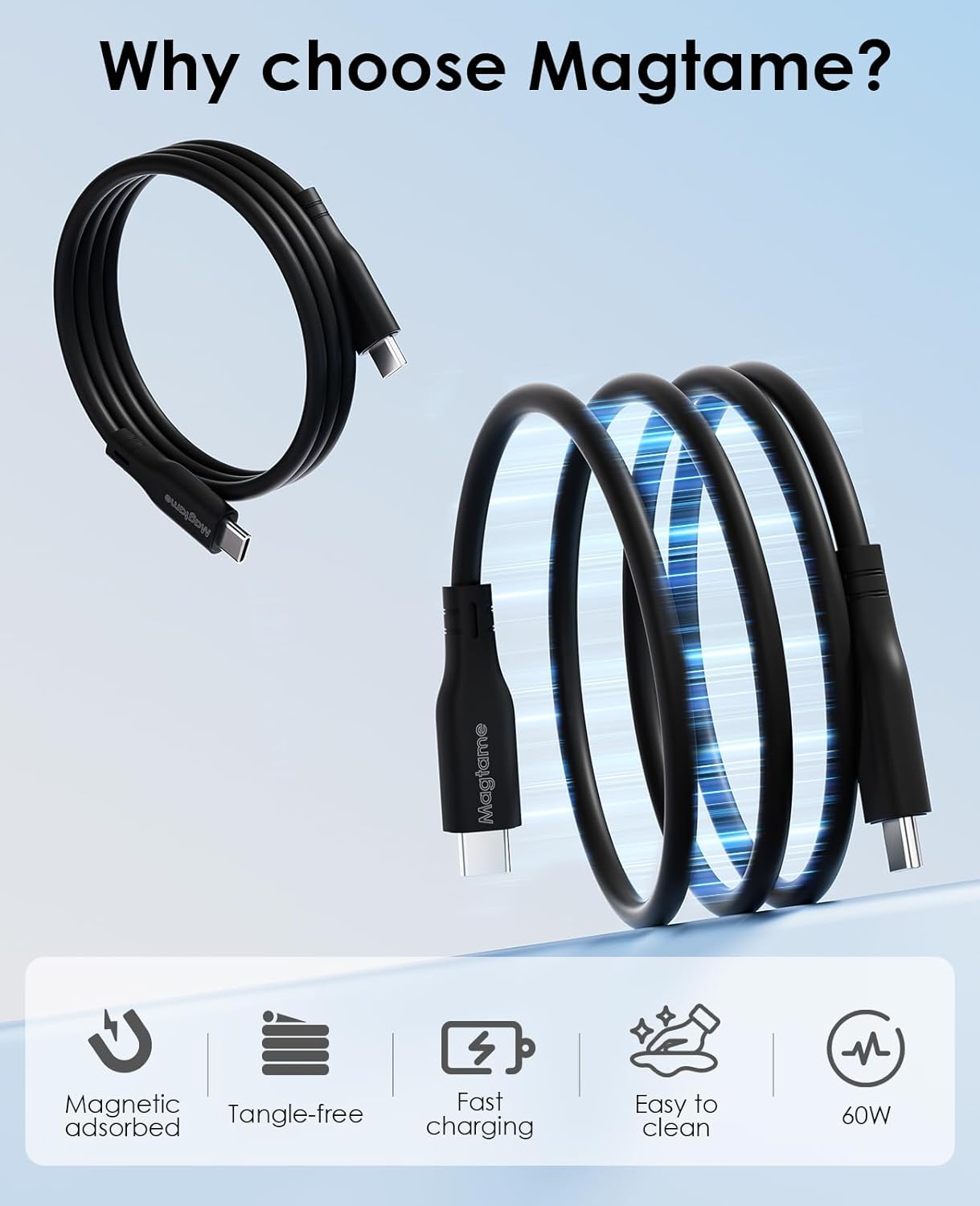 Thumbnail 1 de Magtame Cable USB C Magnético 60W, Carga Rápida y Sin Enredos ⚡