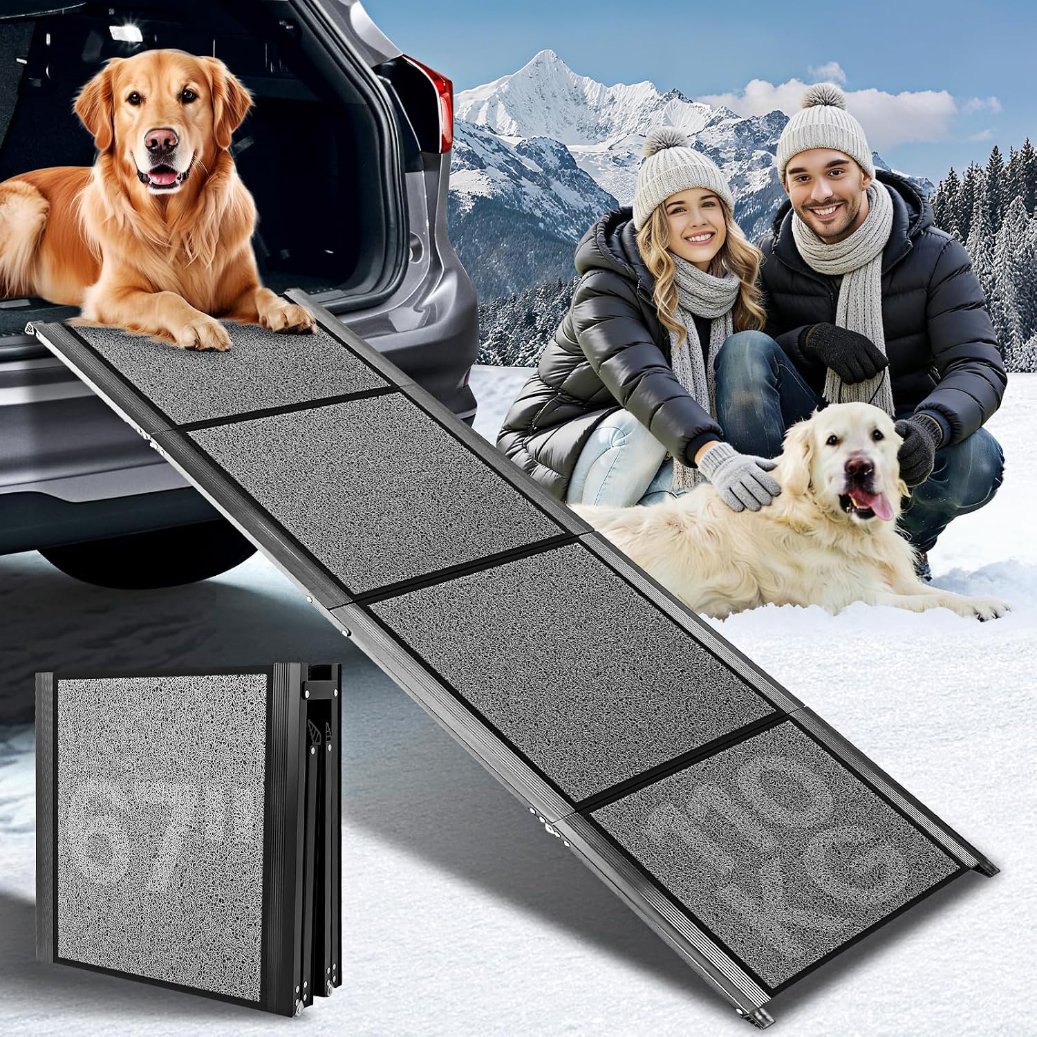 Thumbnail 6 de Hunderampe Auto Klappbar aus Aluminium, bis 100 kg belastbar – 170 x 44 cm, rutschfeste Teppichoberfläche
