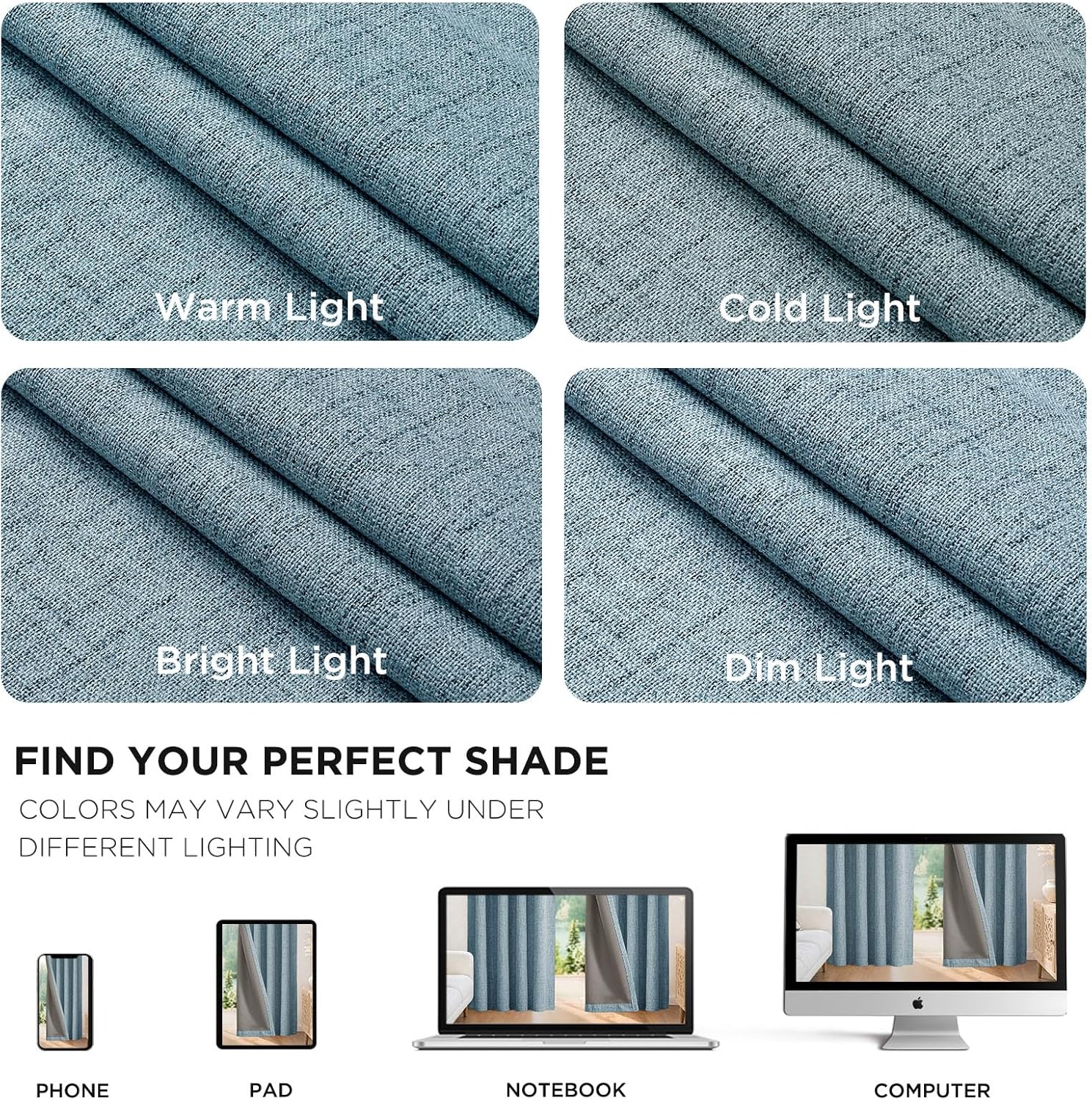 Thumbnail 6 de Joydeco Blackout Thermal Lined Curtains 66x90 Inch, 2 Panels with Back Tabs & Rod Pocket
