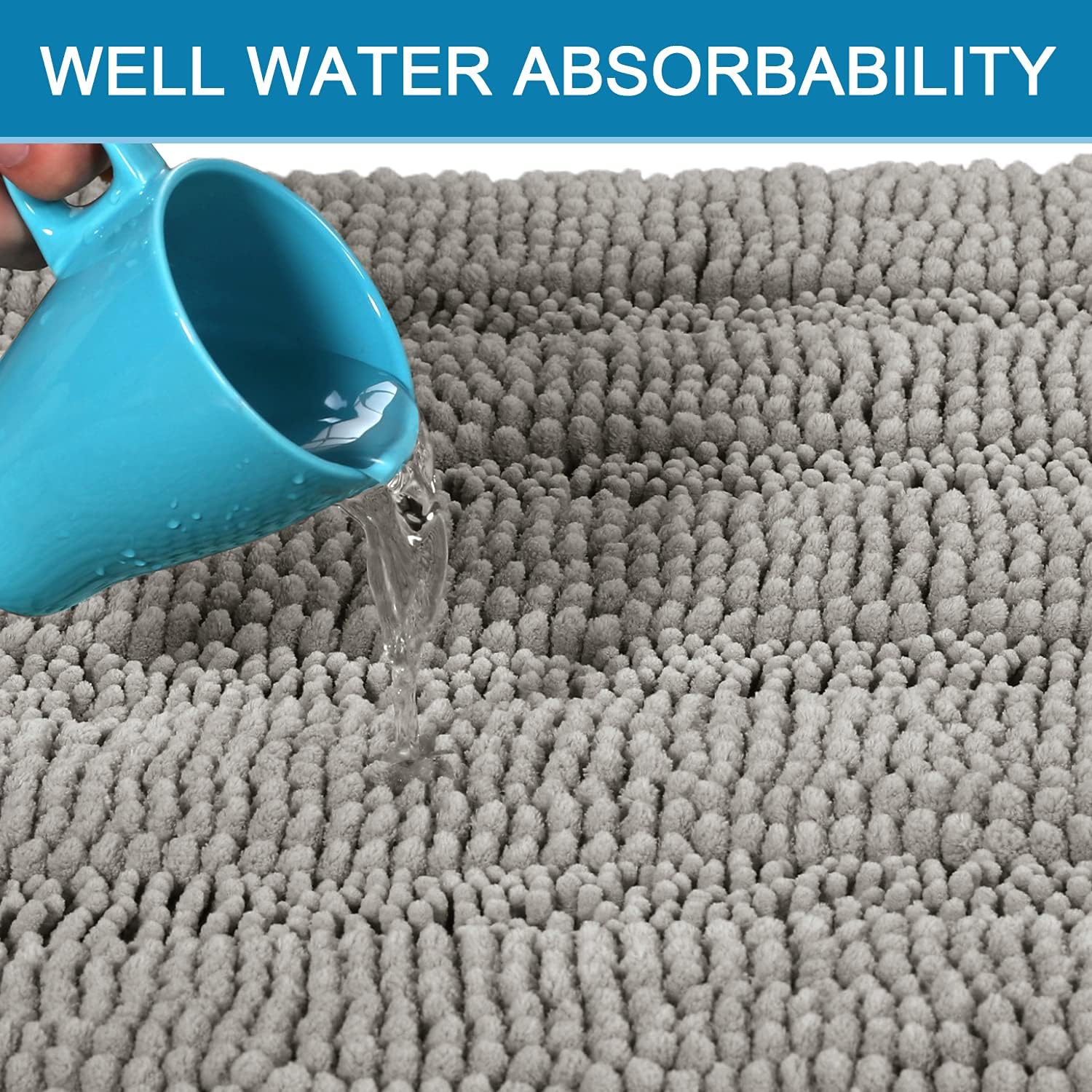 Detalle 1 de Non Slip Thick Shaggy Chenille Bathroom Rug Set, 2 pcs